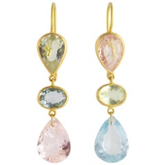 Ico 
the Bird Fine Jewelry Beryl, Aquamarine, Morganite 22 Karat Gold Earrings