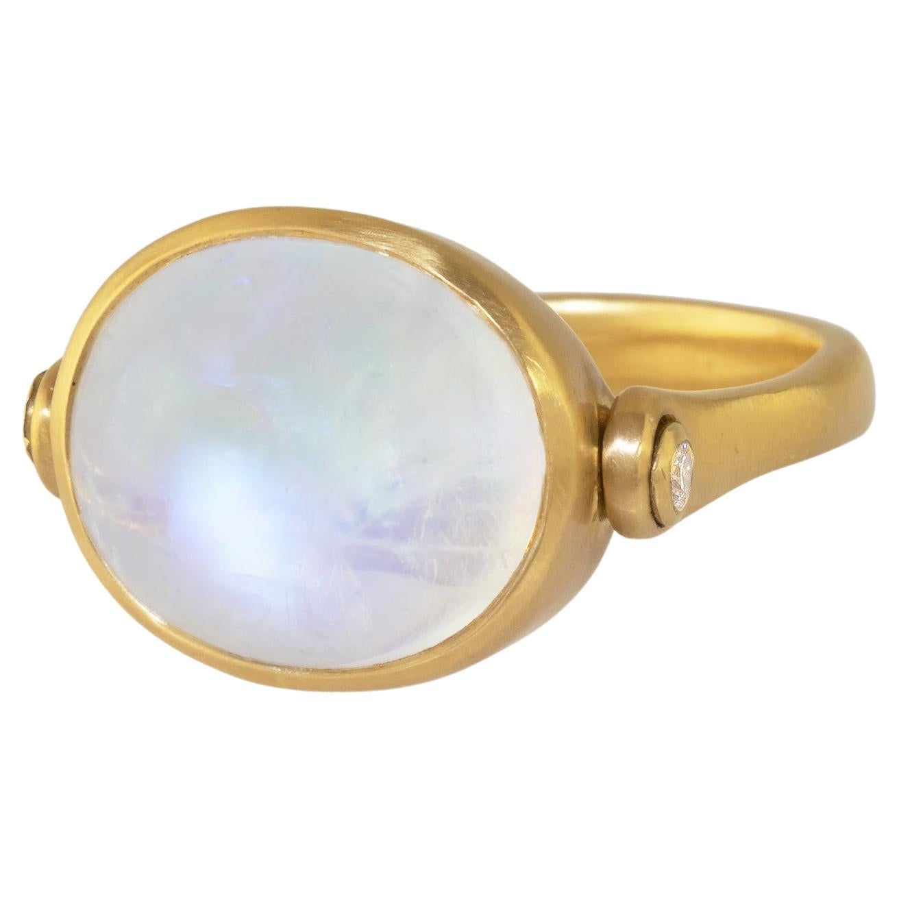 Ico and the Bird Fine Jewelry 11.46 carat Moonstone Diamond 18k Gold Swivel  Ring For Sale at 1stDibs