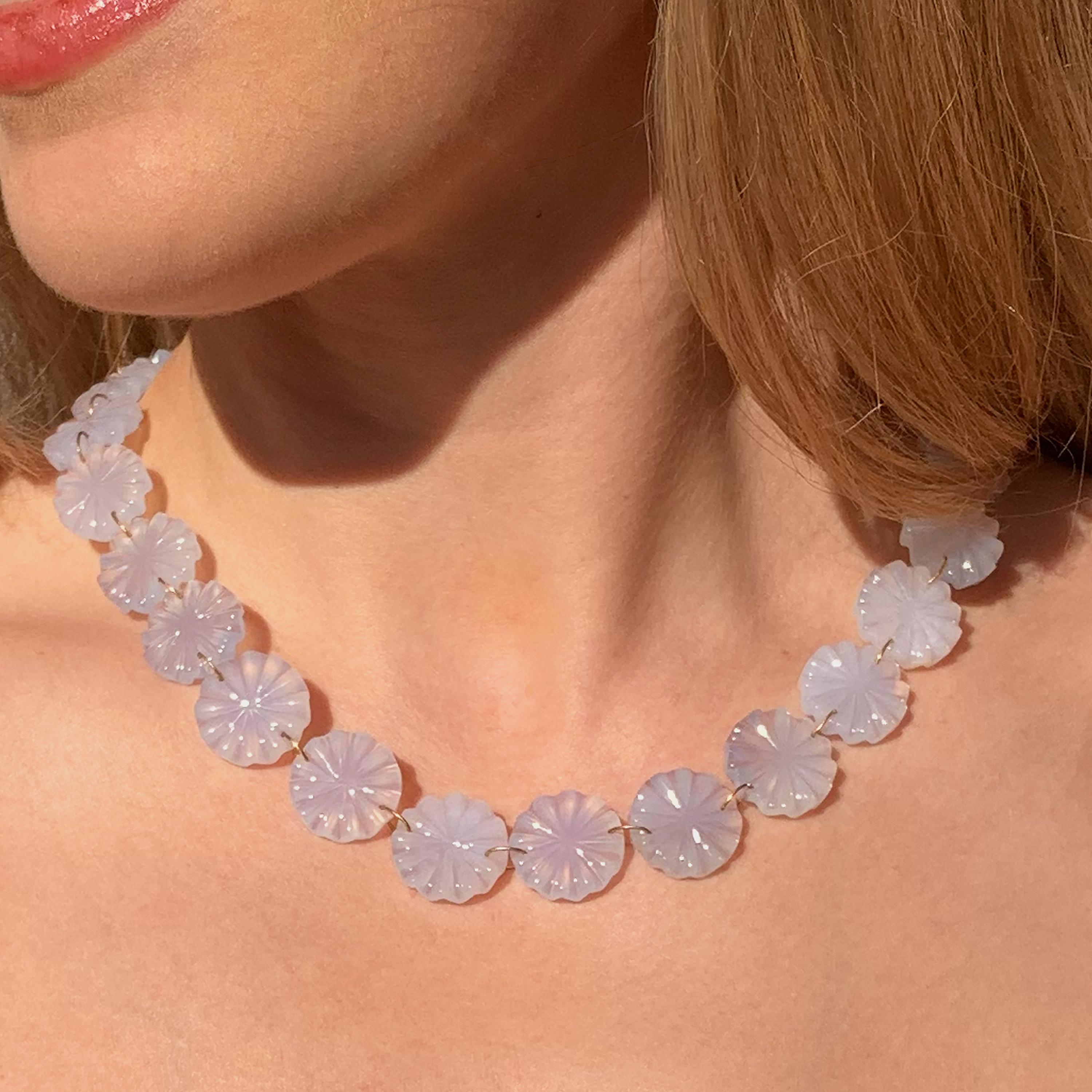 Women's Ico & the Bird Fine Jewelry 255 Carat Chalcedony Large 22k Gold Necklace For Sale