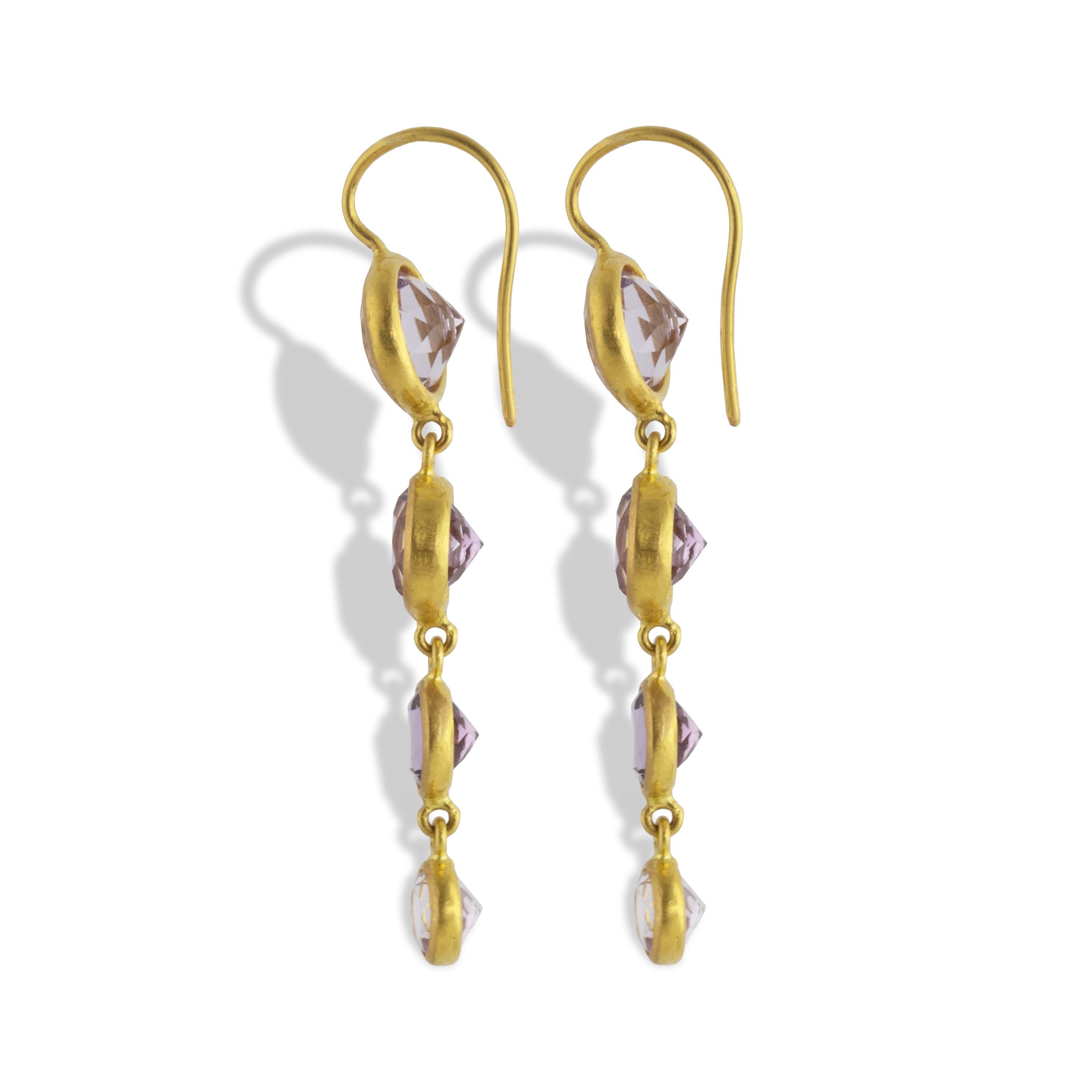 Artisan Ico & the Bird Fine Jewelry 8.14 carat Amethyst Gold Earrings For Sale