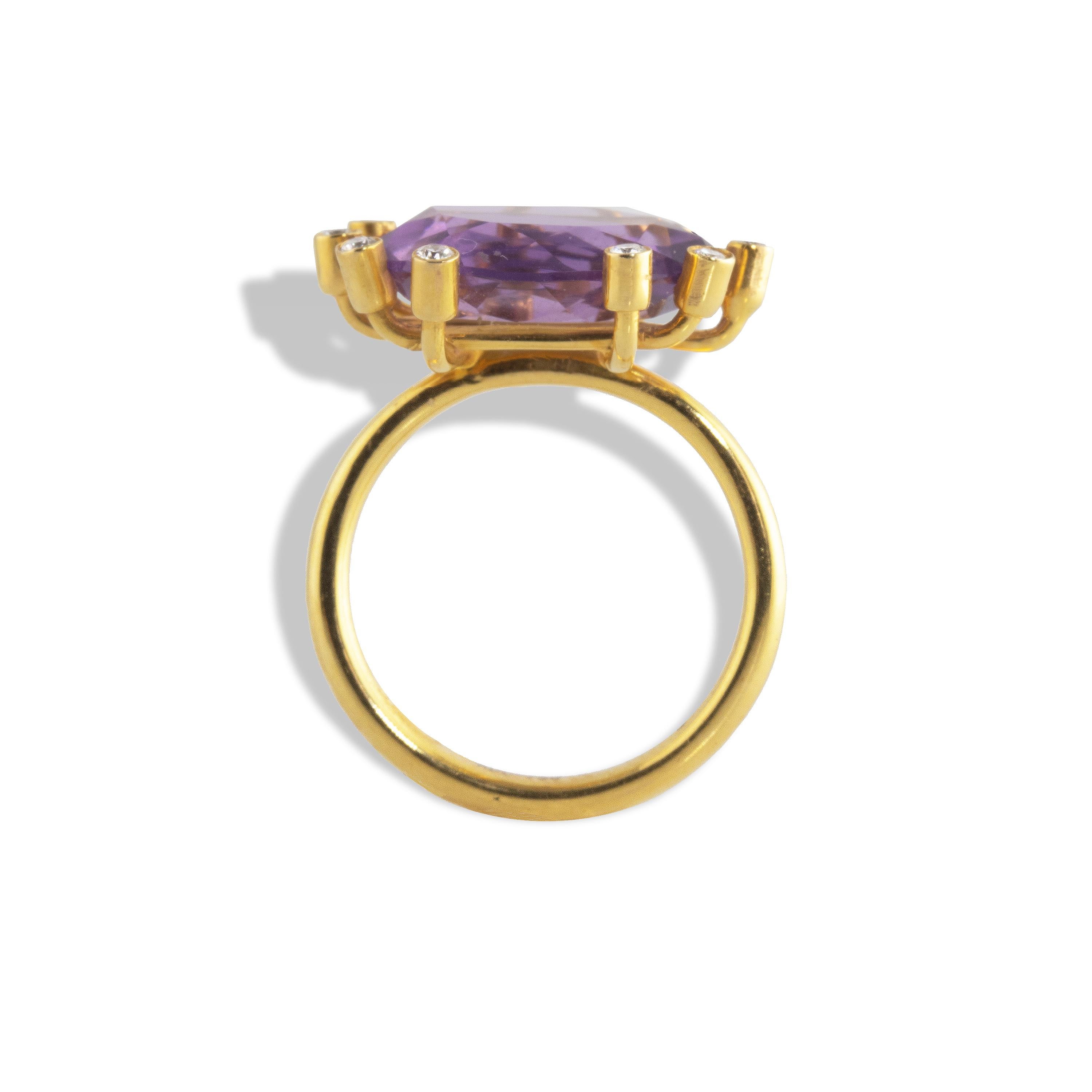 Artisan Ico & the Bird Fine Jewelry 11 carat Amethyst Diamond Gold Ring For Sale
