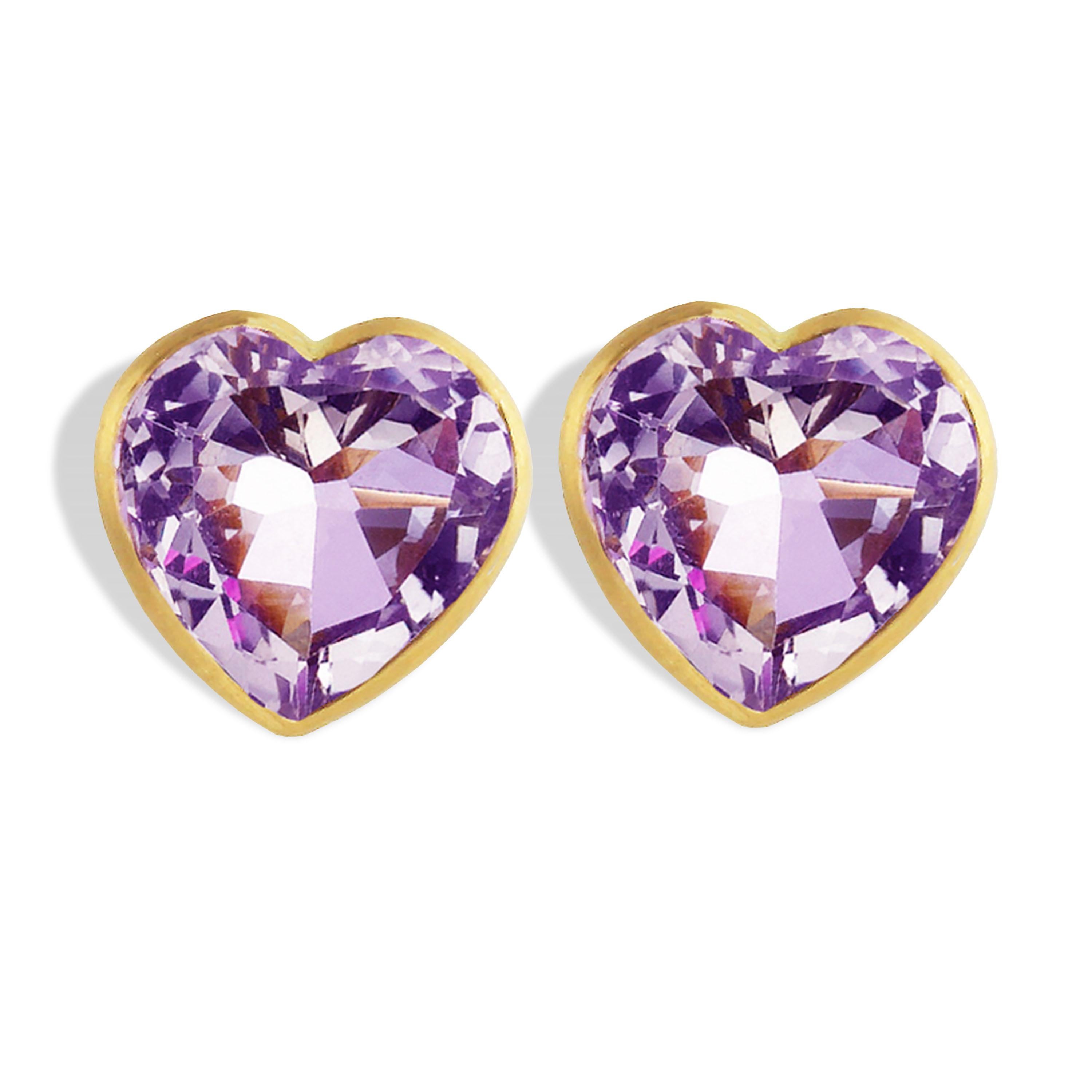 Purple Heart earrings featuring 5.89 carats of Brazilian Amethyst set in 22k gold.

Amethyst served royalty throughout history and was considered in ancient times to be a precious stone, worth as much as diamonds, rubies and emeralds.  As the stone