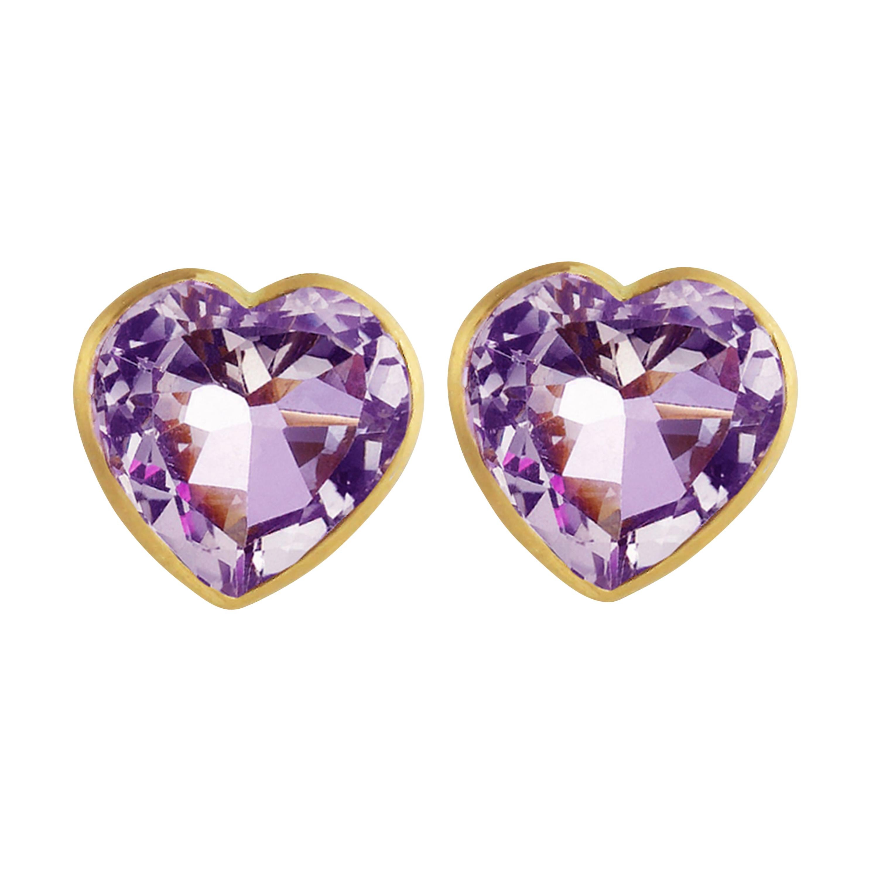 Ico & the Bird Fine Jewelry Amethyst Heart 22k Gold Stud Earrings For Sale