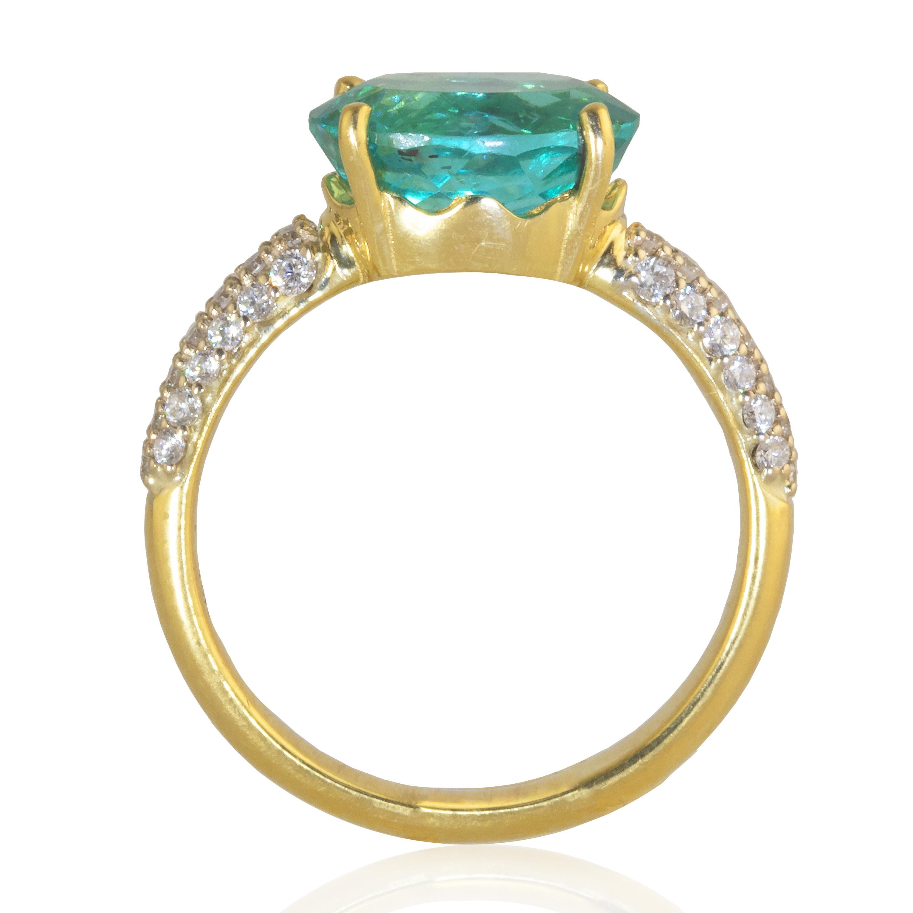 Artisan Ico & the Bird Fine Jewelry 2.95 carat Apatite Diamond Wave Gold Ring