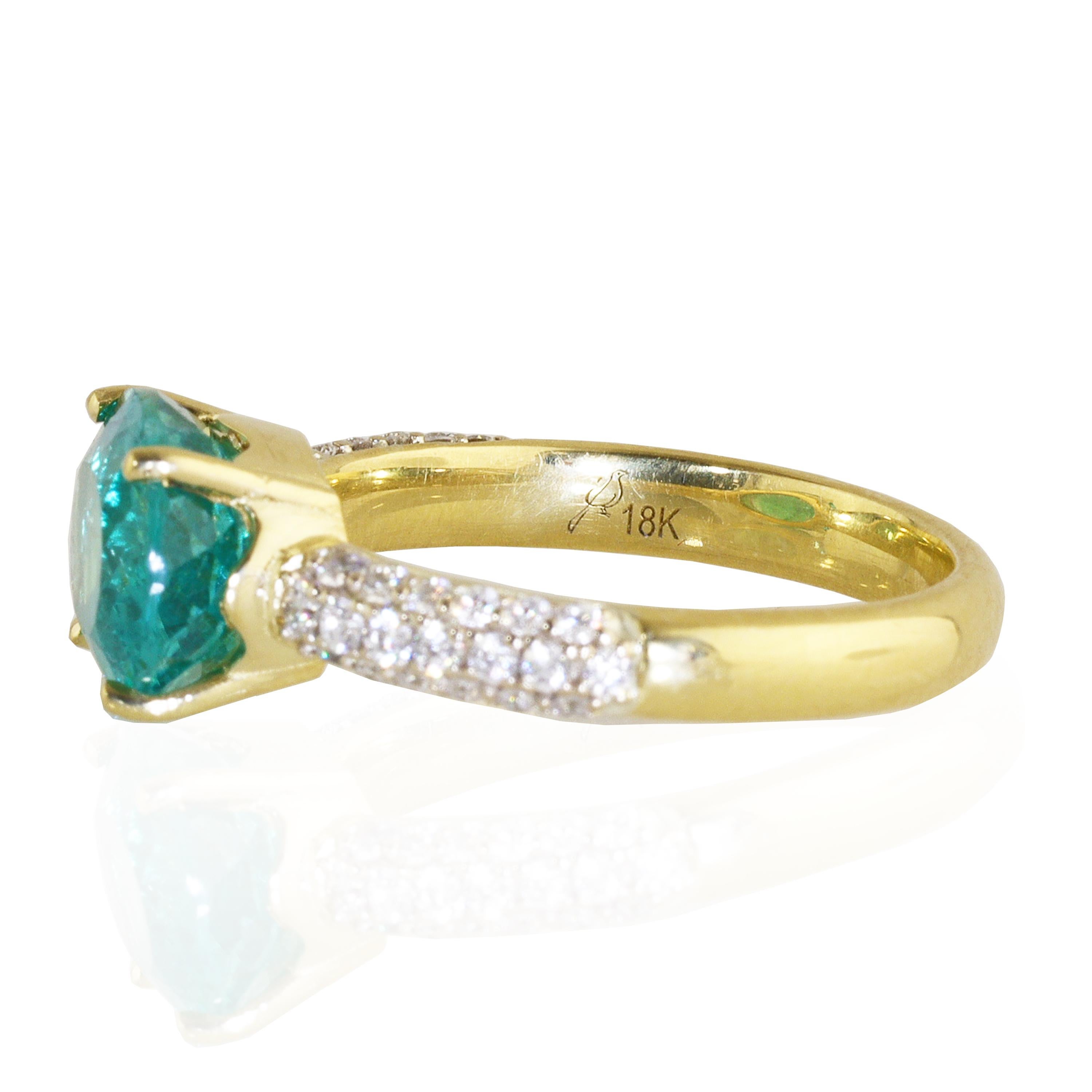 Brilliant Cut Ico & the Bird Fine Jewelry 2.95 carat Apatite Diamond Wave Gold Ring