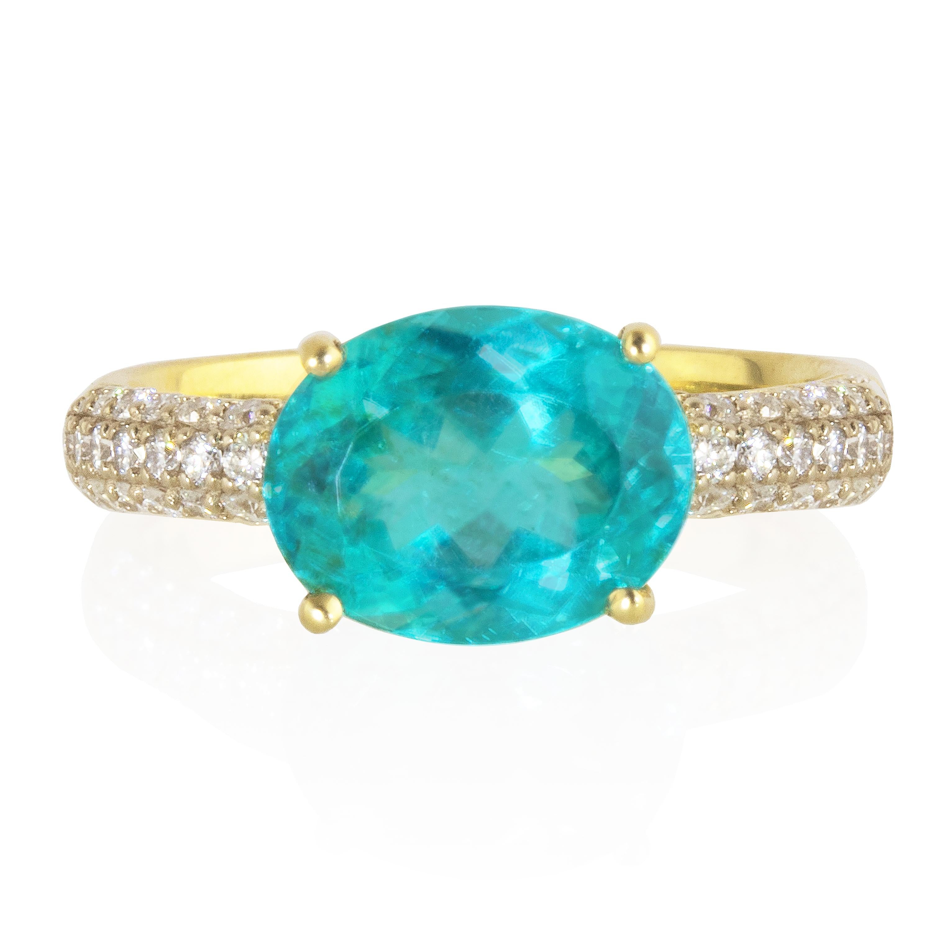 Ico & the Bird Fine Jewelry 2.95 carat Apatite Diamond Wave Gold Ring In New Condition In Los Angeles, CA