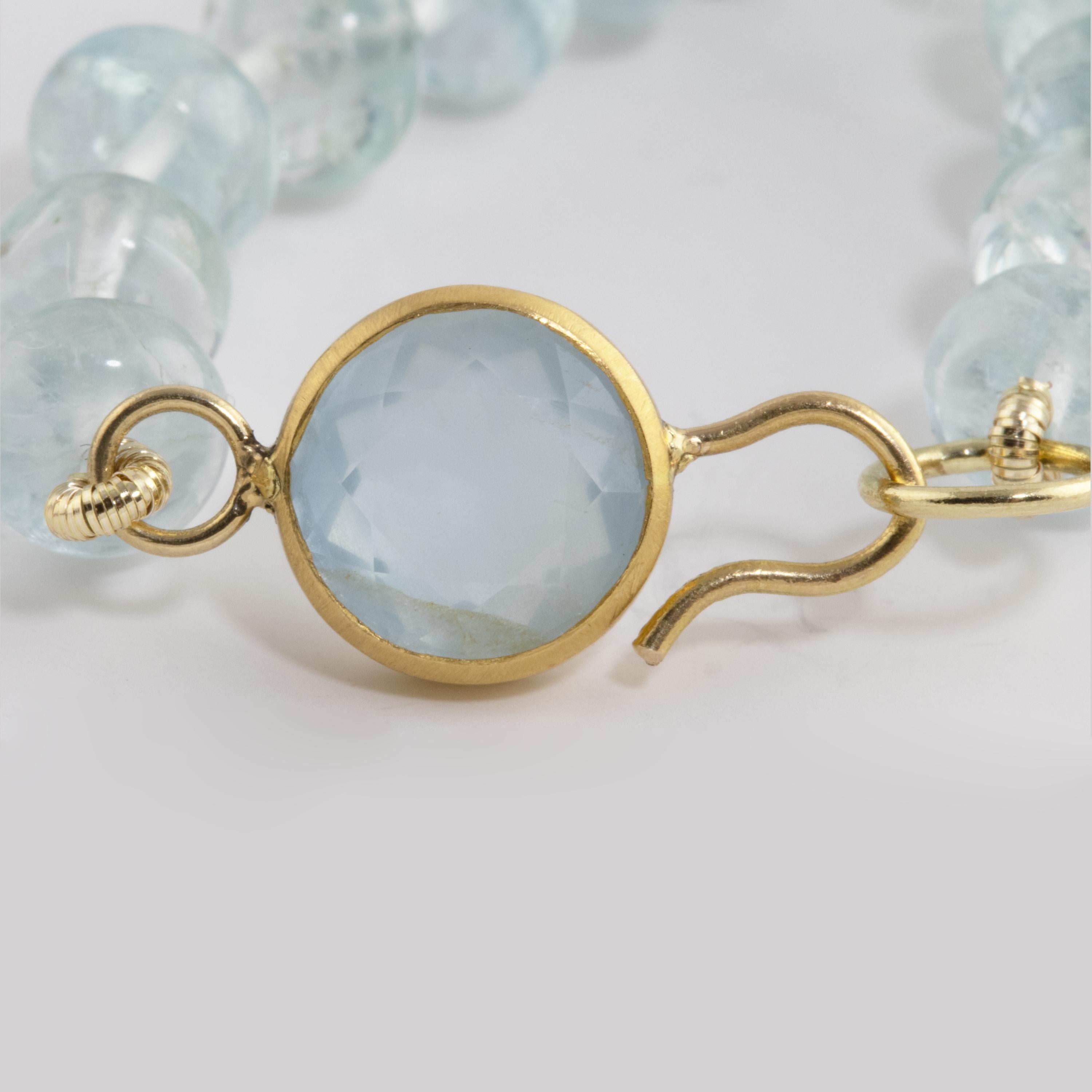 Bead Ico & the Bird Fine Jewelry Aquamarine 22 Karat Gold Necklace For Sale