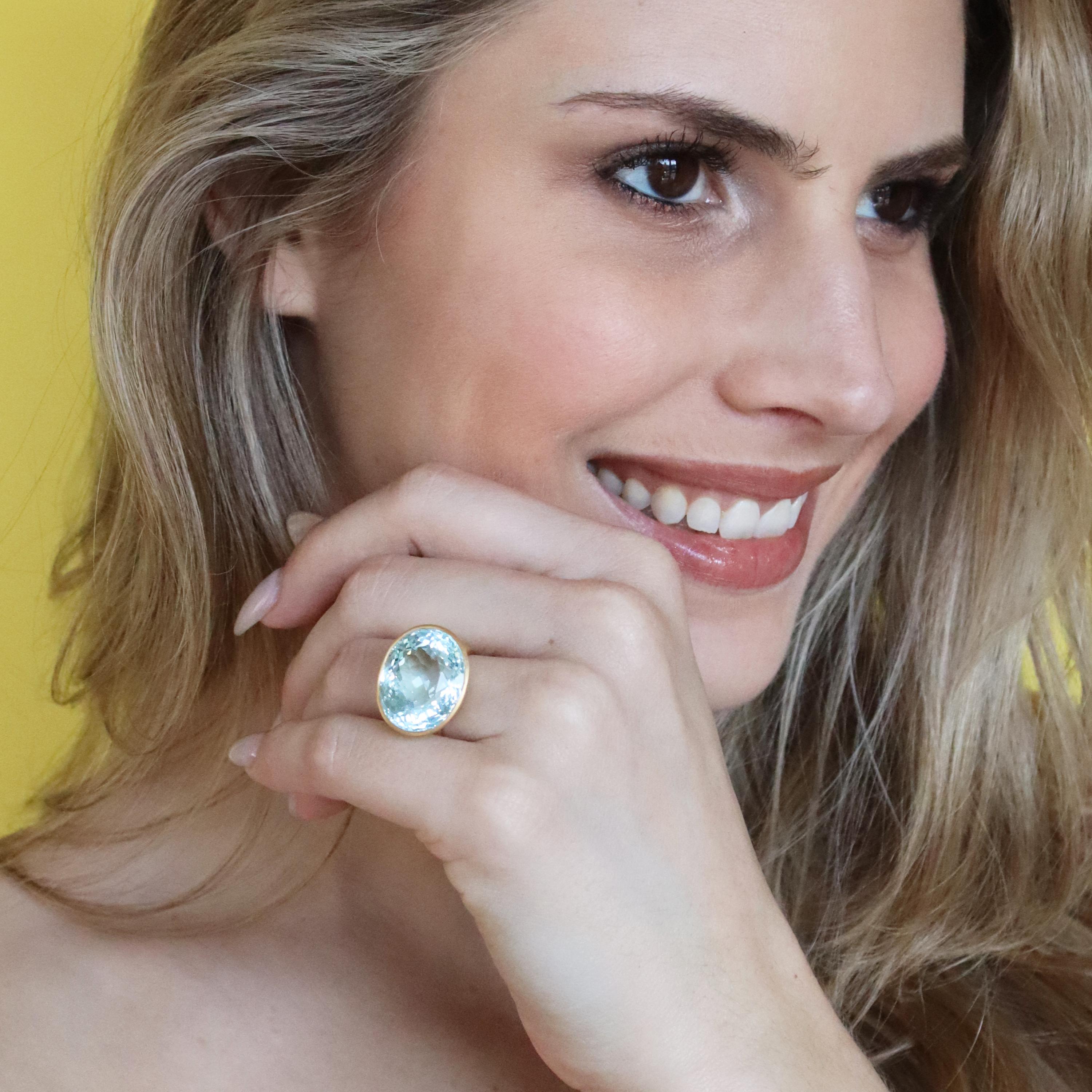 Ico & the Bird Fine Jewelry 20.5 carat Aquamarine Gold Ring For Sale 6