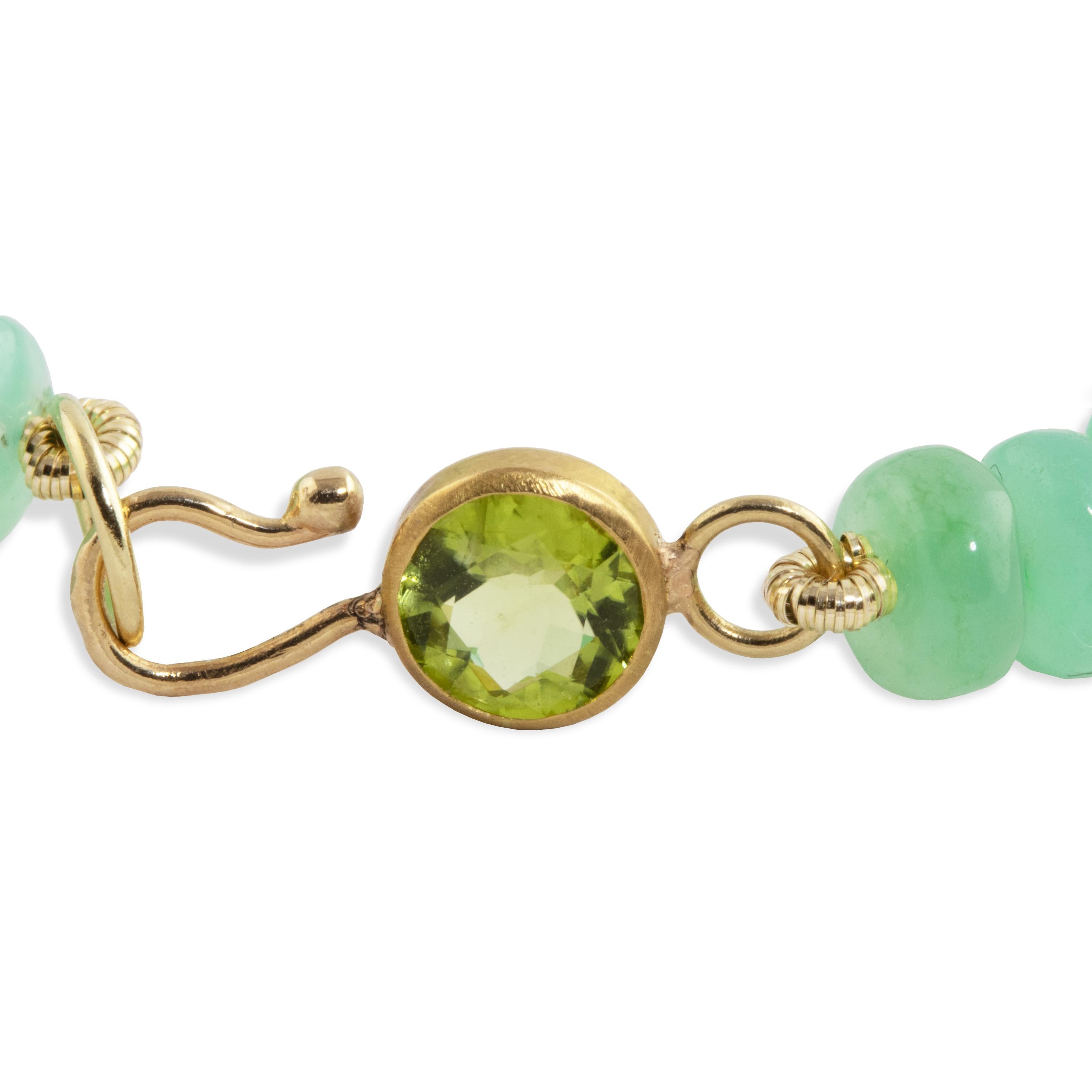 Bead Ico & the Bird Fine Jewelry Chrysoprase and Peridot 22 Karat Gold Necklace For Sale