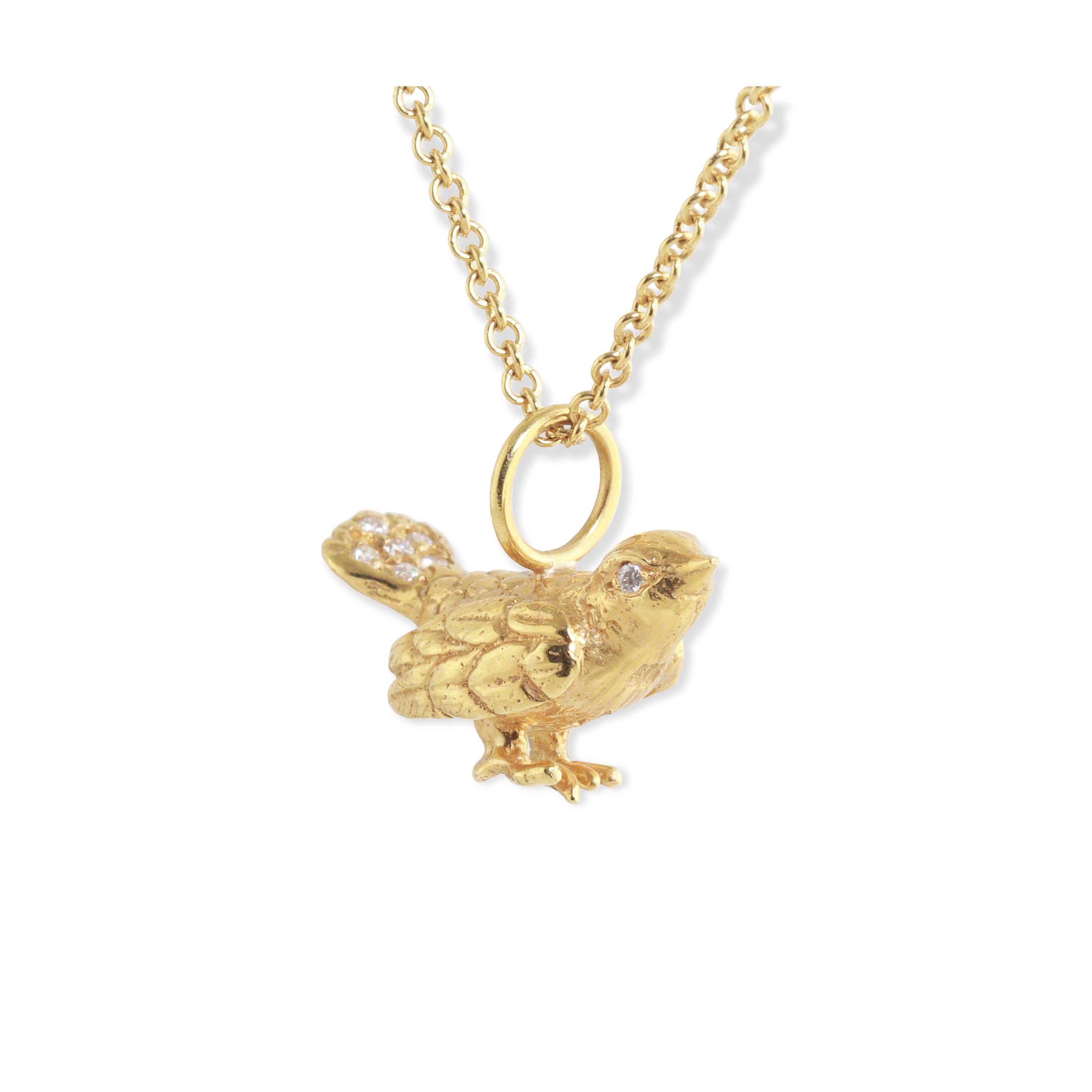 Brilliant Cut Ico & the Bird Fine Jewelry Diamond 18k Lucky Bird Pendant