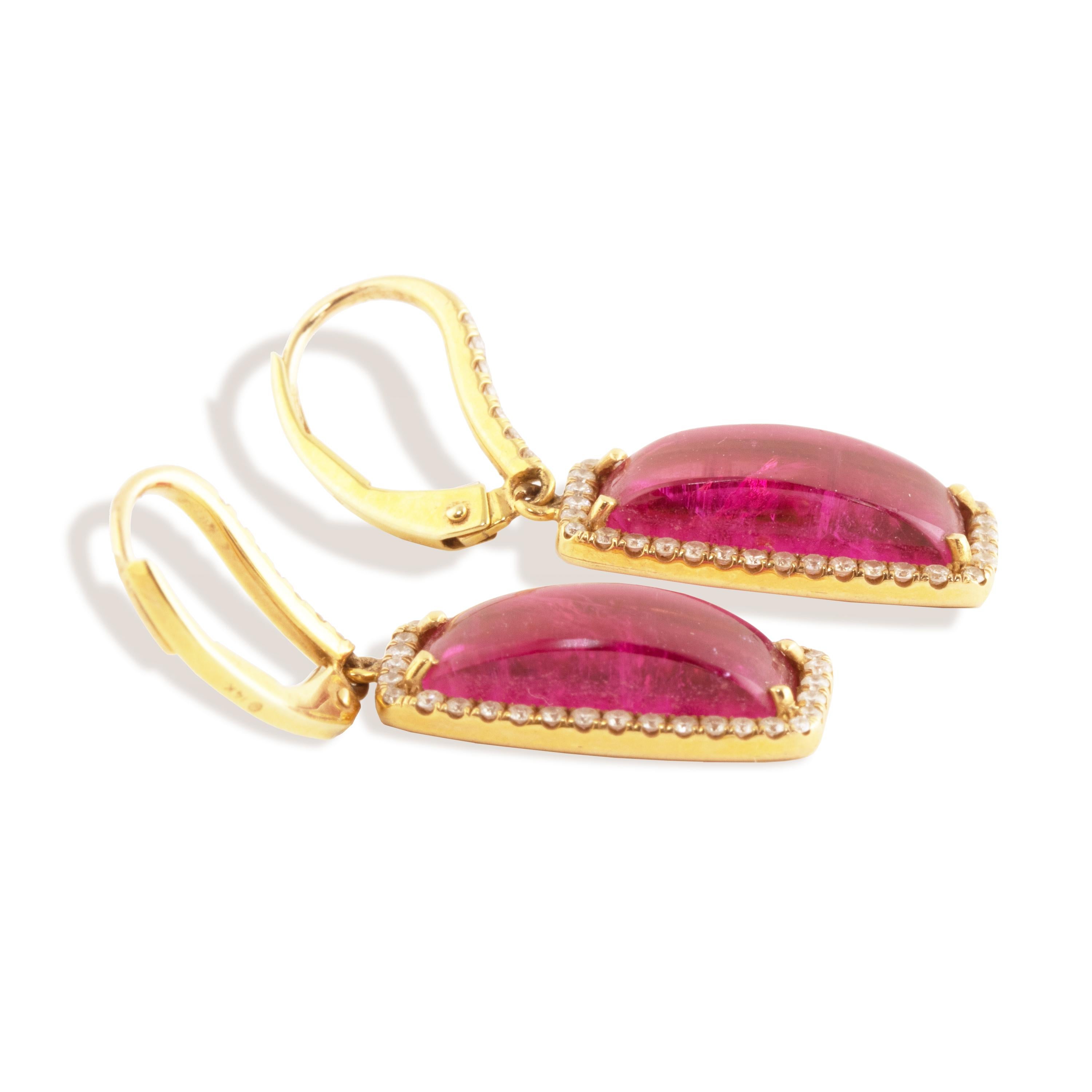 Artisan Ico & the Bird Fine Jewelry 9.5 carat Rubellite Tourmaline Diamond Gold Earrings For Sale