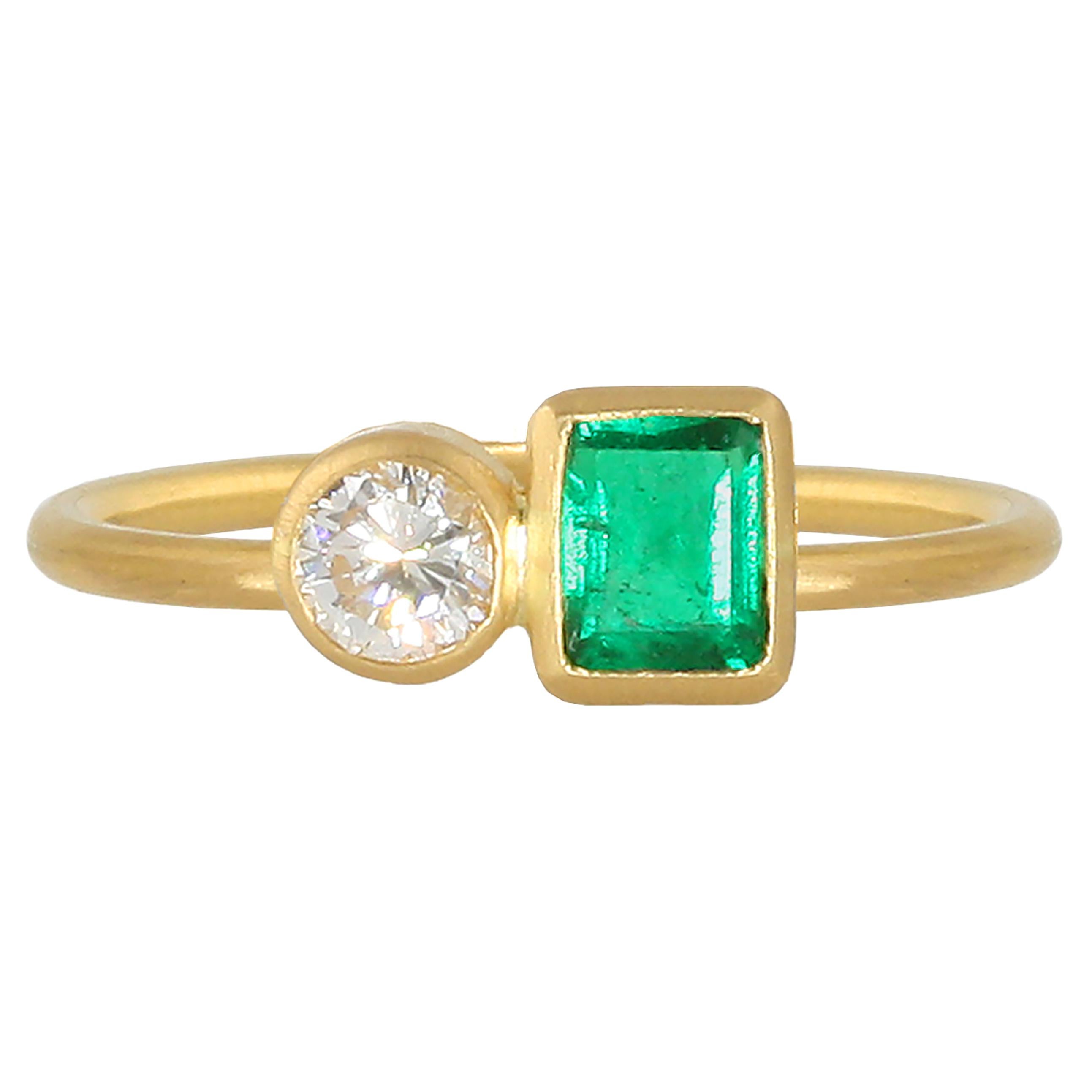 Ico & the Bird Fine Jewelry Emerald Diamond 22k Gold Stacking Ring
