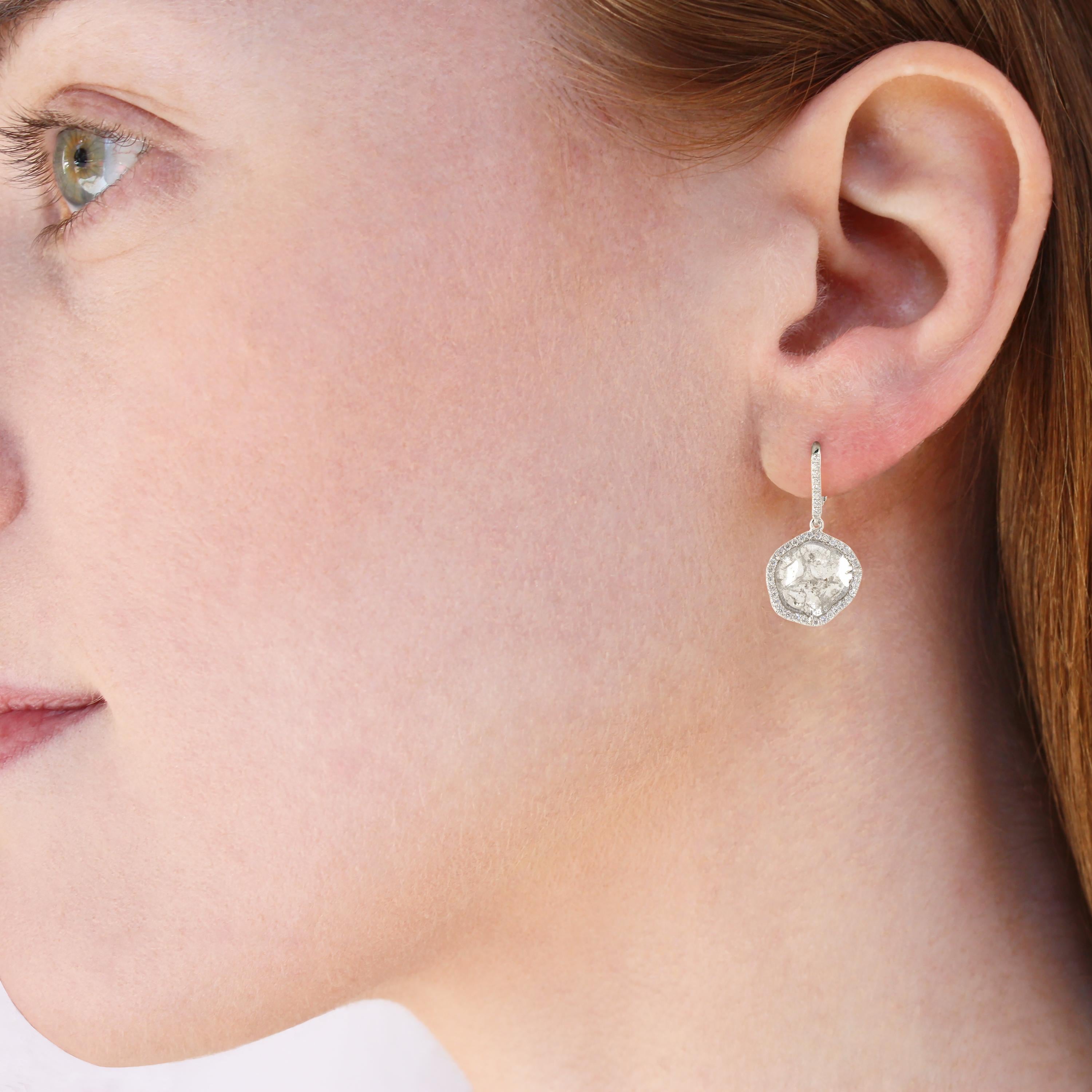 Artisan Ico & the Bird Fine Jewelry  4.35 carat Diamond White Gold Earrings For Sale