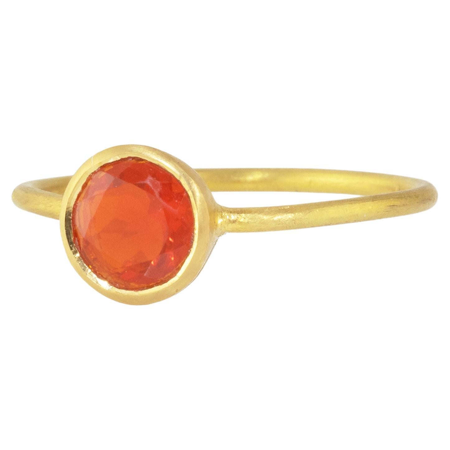 Artisan Ico & the Bird Fine Jewelry Fire Opal Stacking Ring 22k Gold For Sale