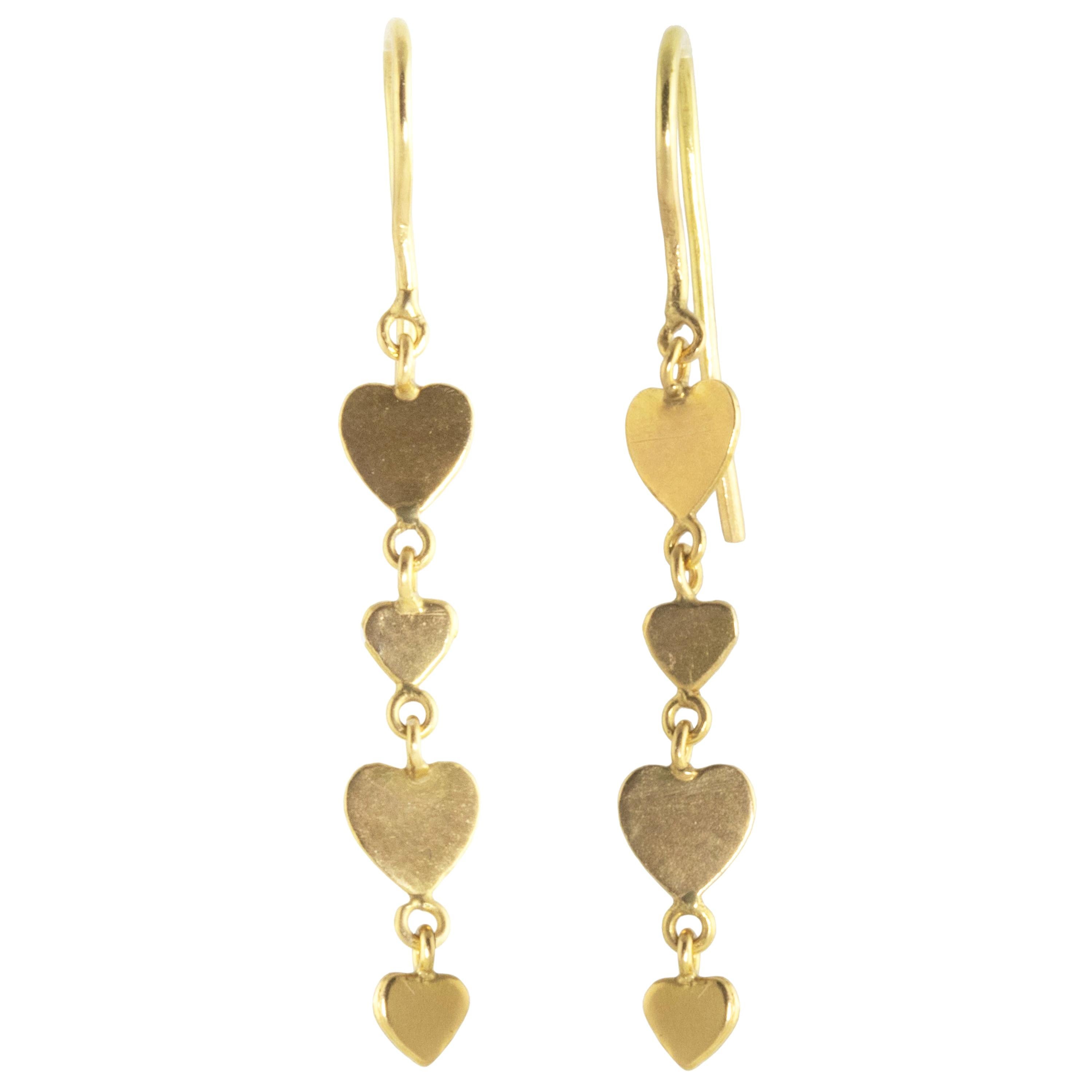 Ico & the Bird Boucles d'oreilles en or 20 carats et sequins en forme de cœur avec bijoux fins en forme de cœur 