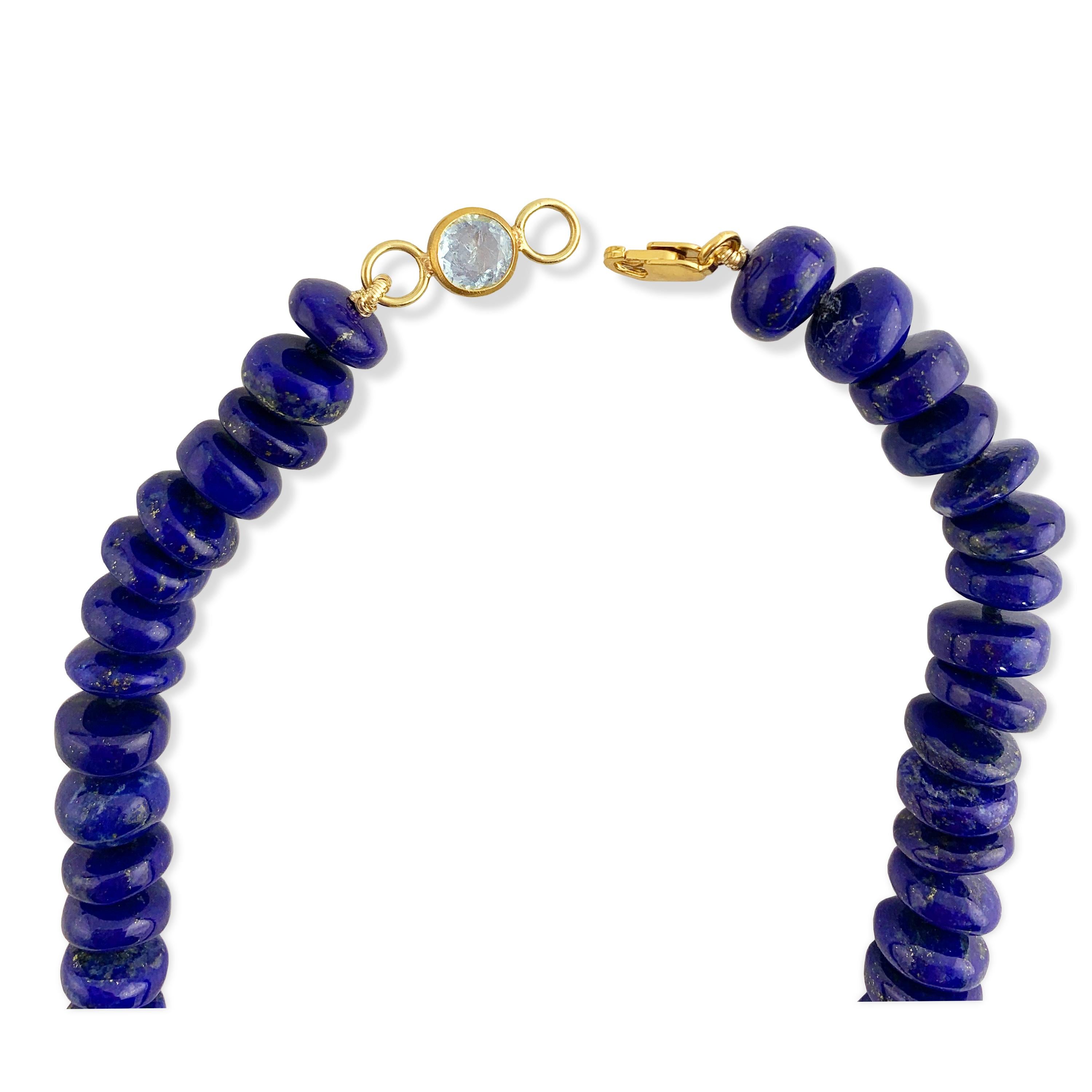 Artisan Ico & the Bird Fine Jewelry Lapis Lazuli & Aquamarine 22k Gold Necklace For Sale