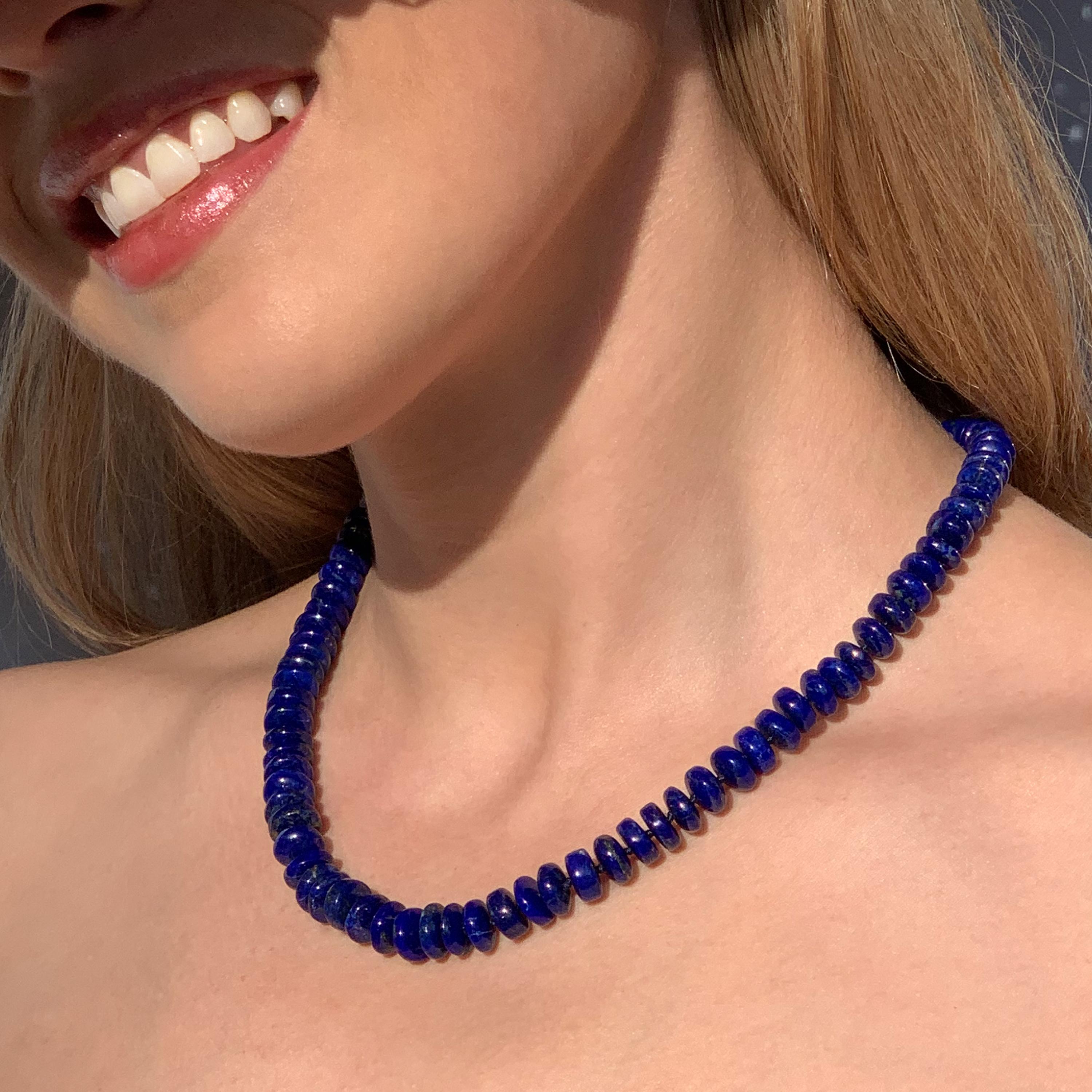 Bead Ico & the Bird Fine Jewelry Lapis Lazuli & Aquamarine 22k Gold Necklace For Sale