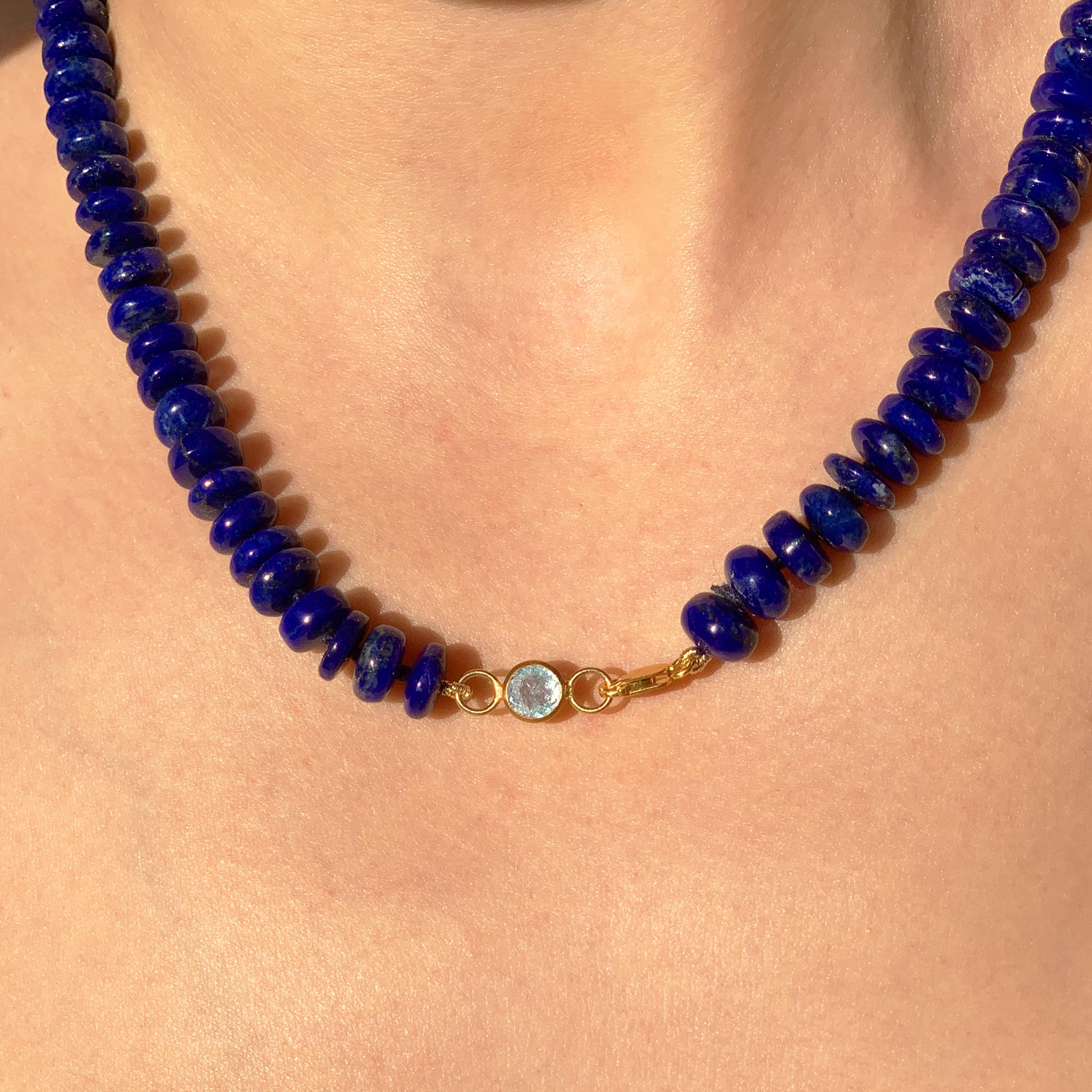 Ico & the Bird Fine Jewelry Lapis Lazuli & Aquamarine 22k Gold Necklace In New Condition For Sale In Los Angeles, CA