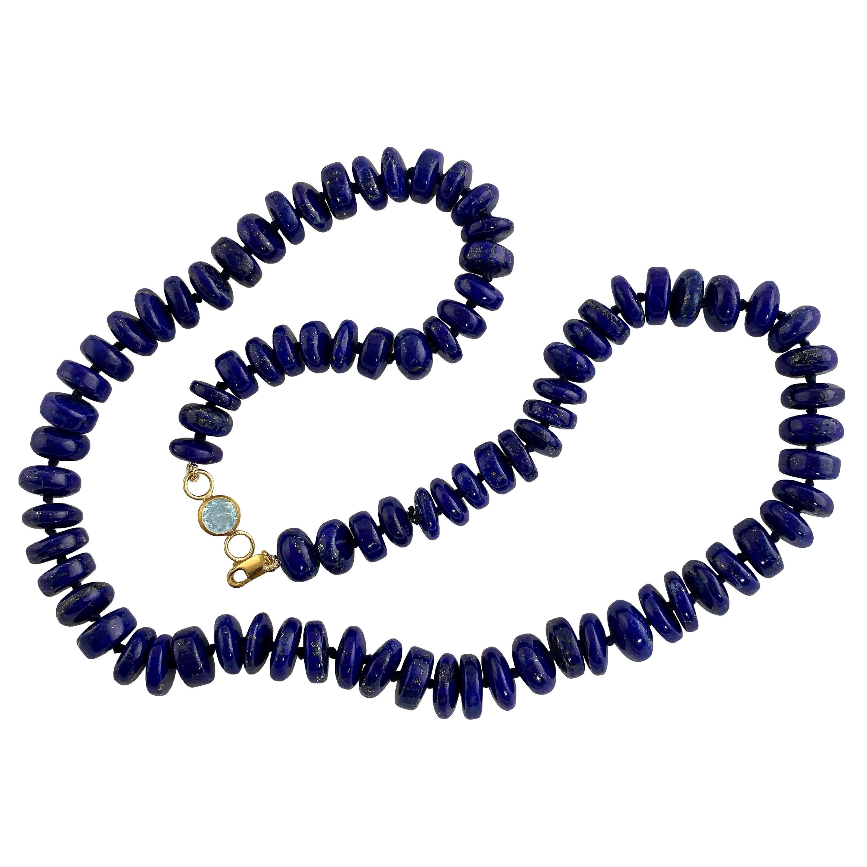Ico & the Bird Fine Jewelry Lapis Lazuli & Aquamarine 22k Gold Necklace