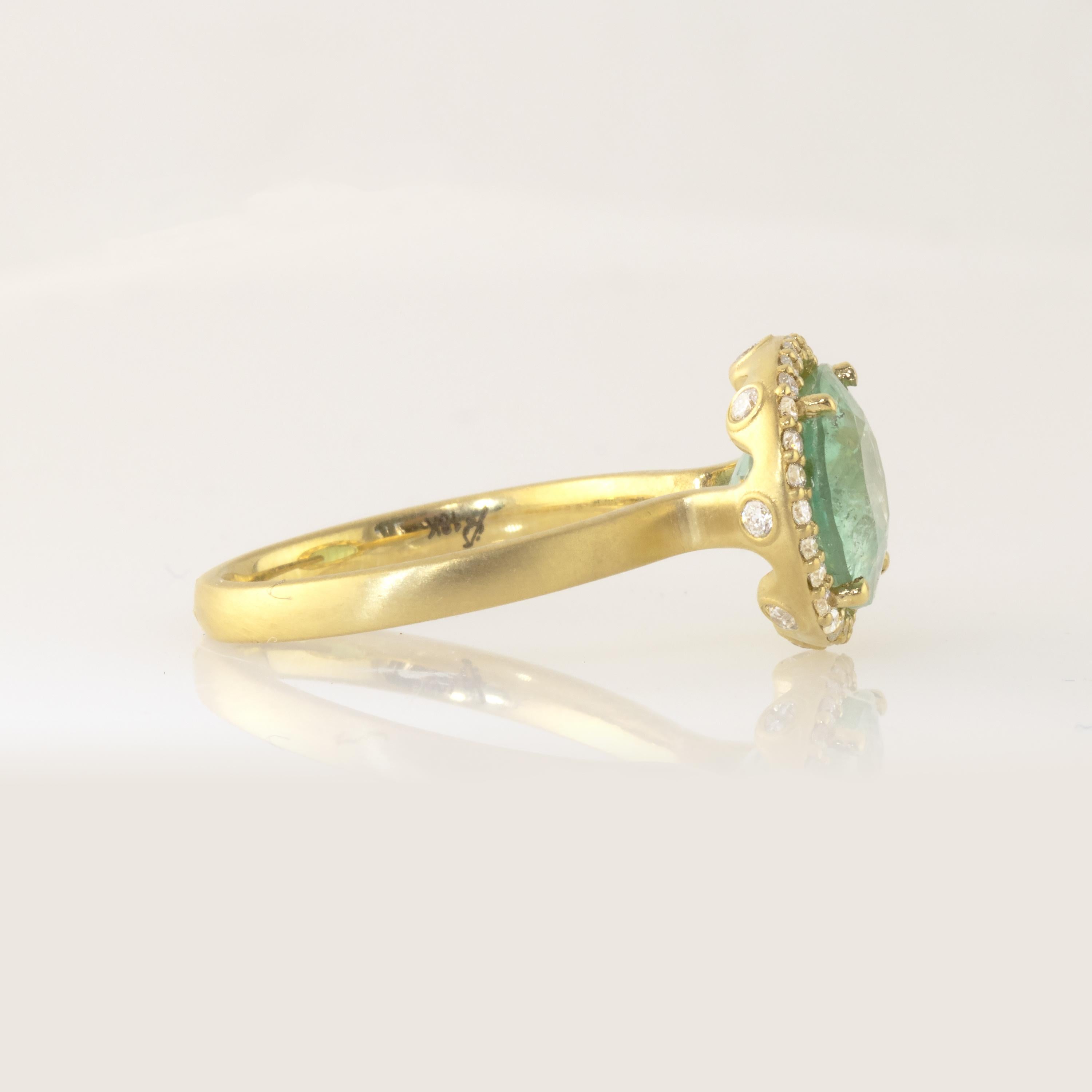 Oval Cut Ico & the Bird Fine Jewelry 4.29 carat Mint Tourmaline Diamond Gold Ring For Sale