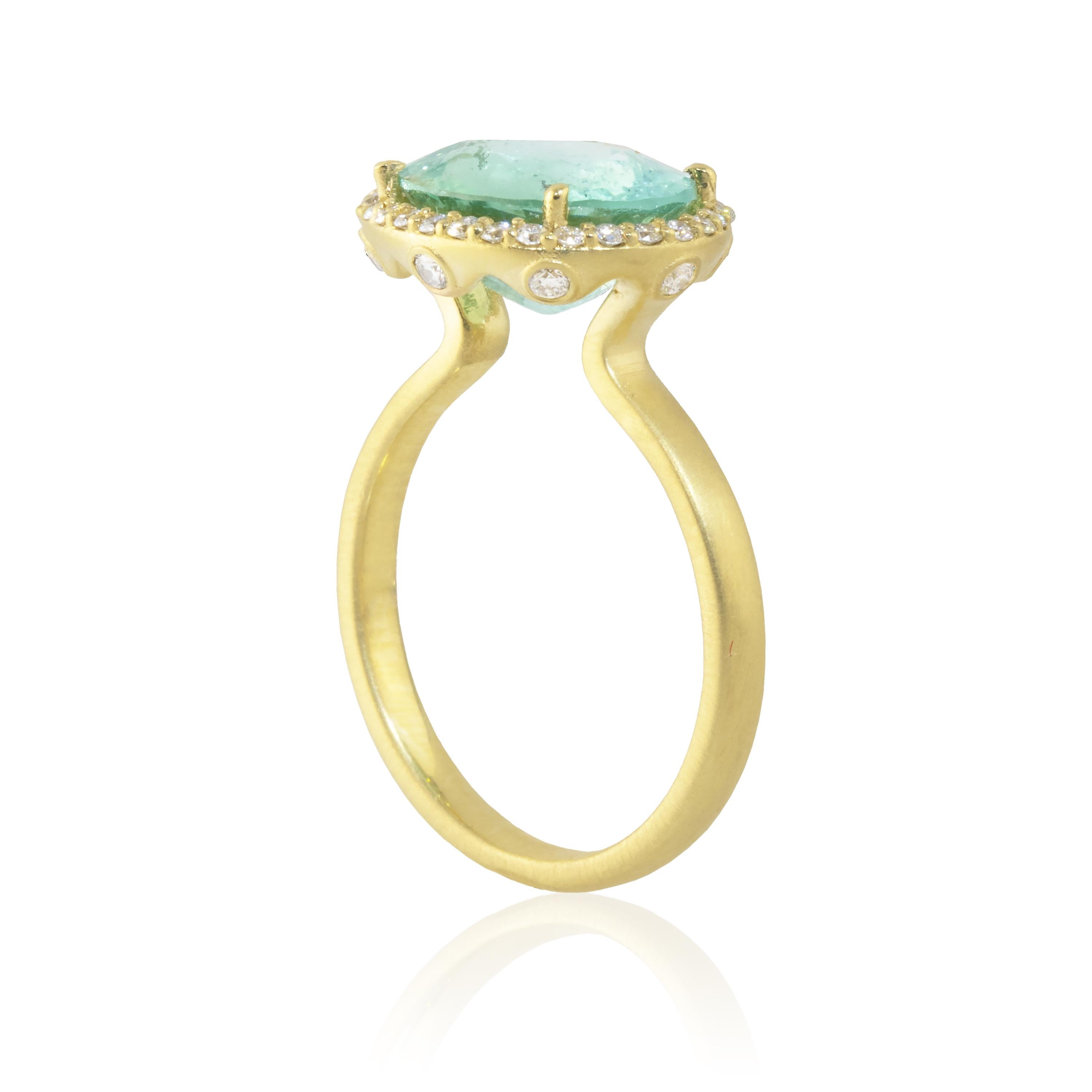 Women's Ico & the Bird Fine Jewelry 4.29 carat Mint Tourmaline Diamond Gold Ring For Sale
