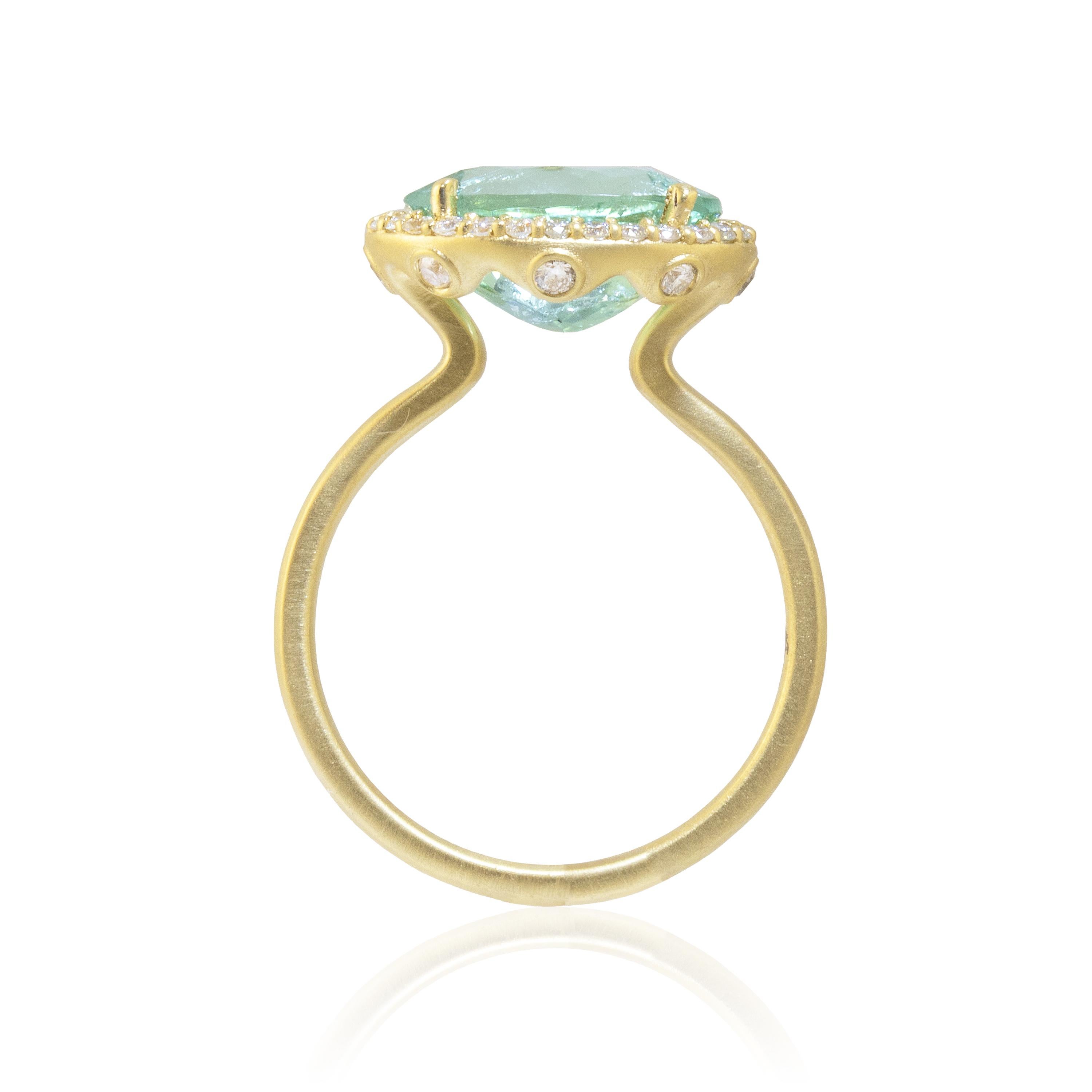 Ico & the Bird Fine Jewelry 4.29 carat Mint Tourmaline Diamond Gold Ring For Sale 1