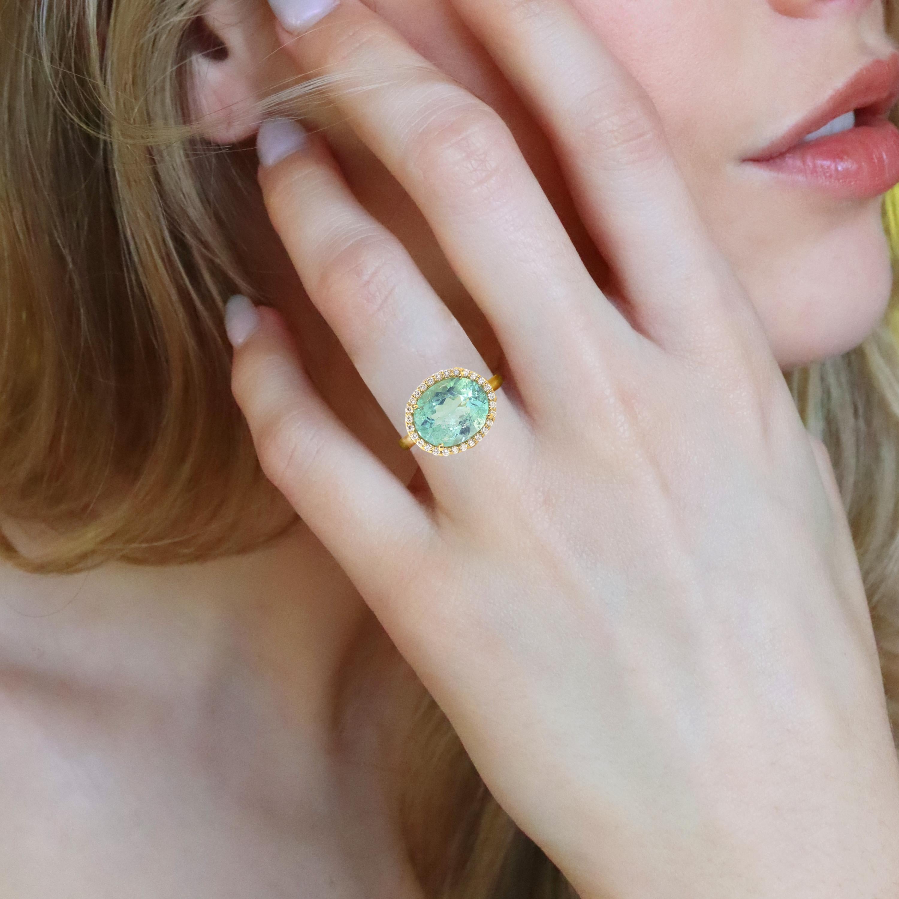 Ico & the Bird Fine Jewelry 4.29 carat Mint Tourmaline Diamond Gold Ring For Sale 2