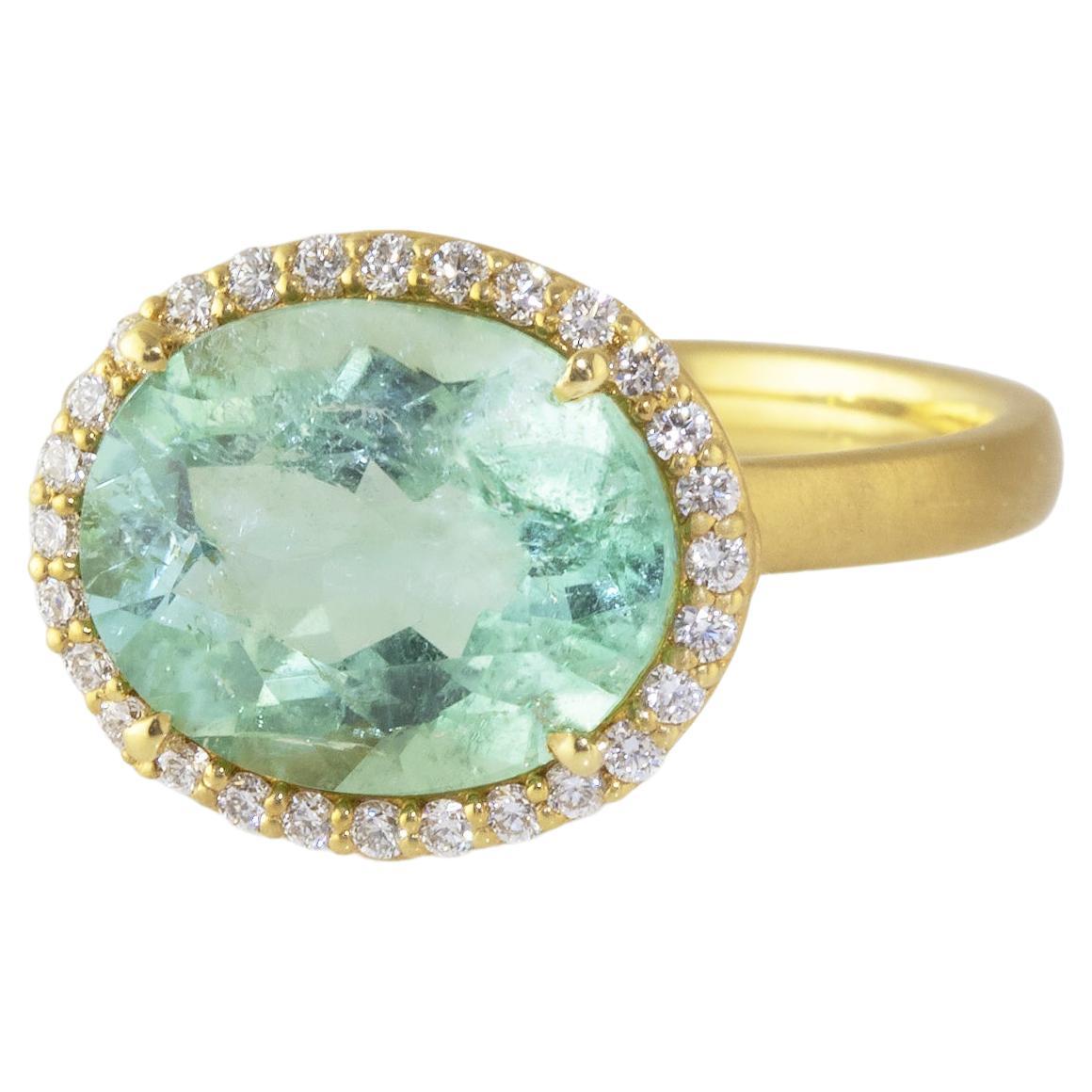 Ico & the Bird Fine Jewelry 4.29 carat Mint Tourmaline Diamond Gold Ring For Sale