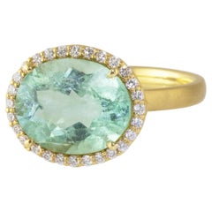 Retro Ico & the Bird Fine Jewelry 4.29 carat Mint Tourmaline Diamond Gold Ring
