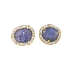 Ico & the Bird Fine Jewelry Montana Yogo Sapphire Raw Diamond 18k Gold Earrings