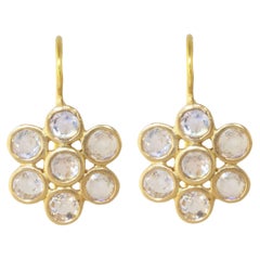 Ico & the Bird Fine Jewelry Moonstone Flower 22 Karat Gold Earrings 