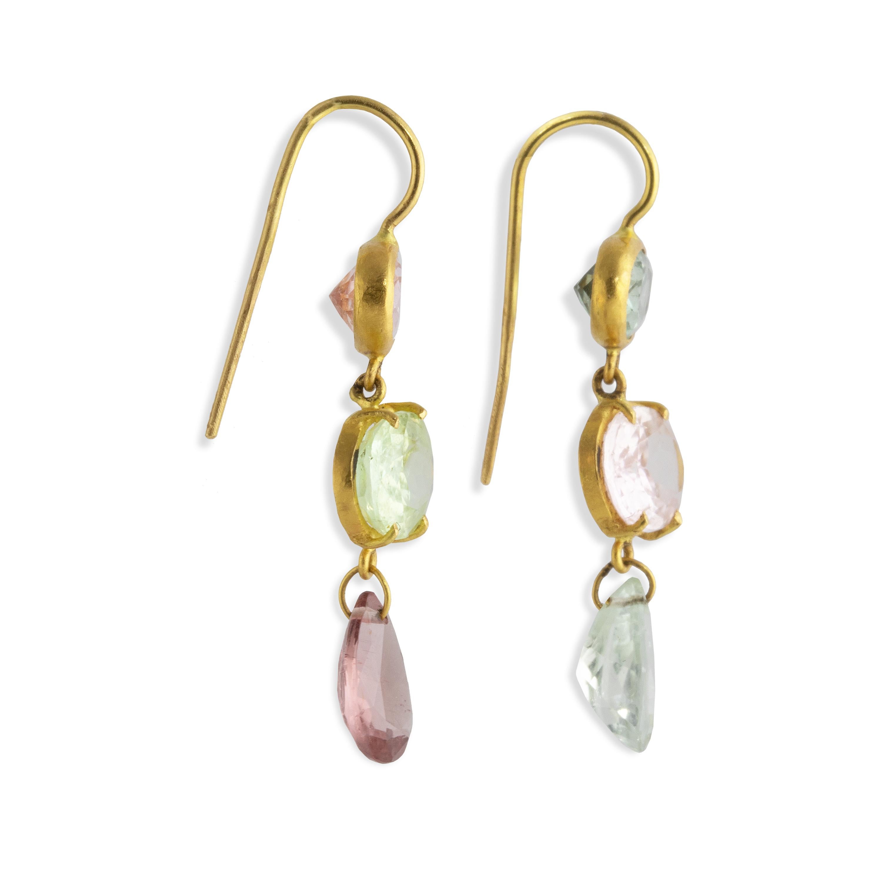 Ico & the Bird Fine Jewelry Multi-Color Tourmaline 22k Gold Earrings  In New Condition In Los Angeles, CA