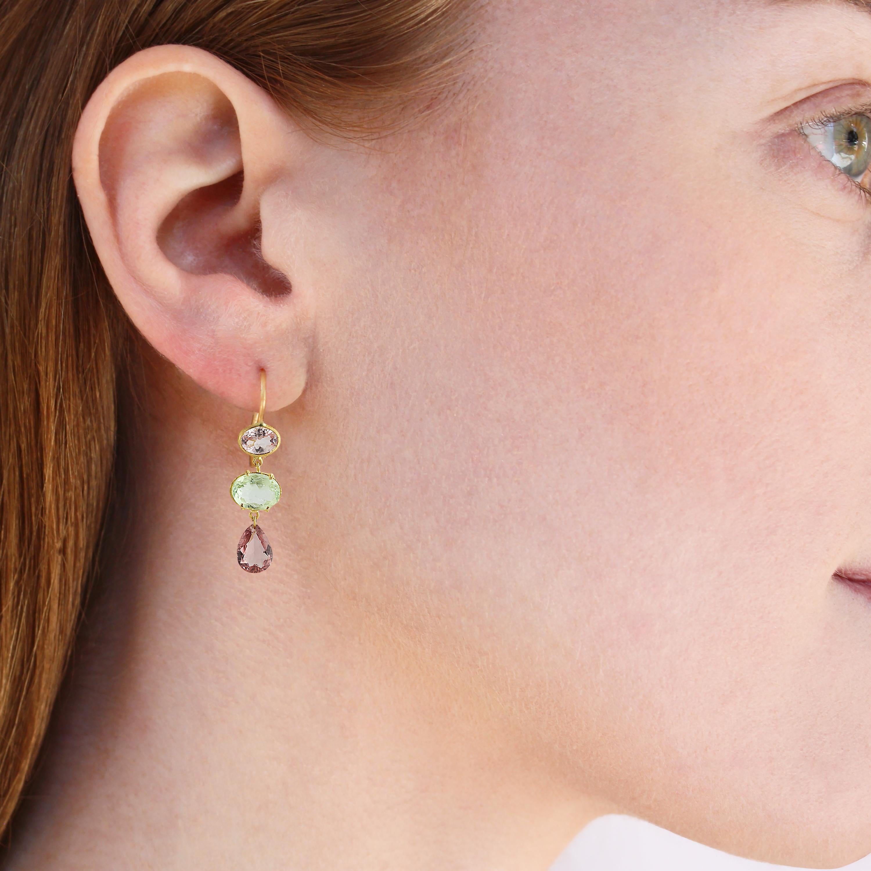Ico & the Bird Fine Jewelry Multi-Color Tourmaline 22k Gold Earrings  1