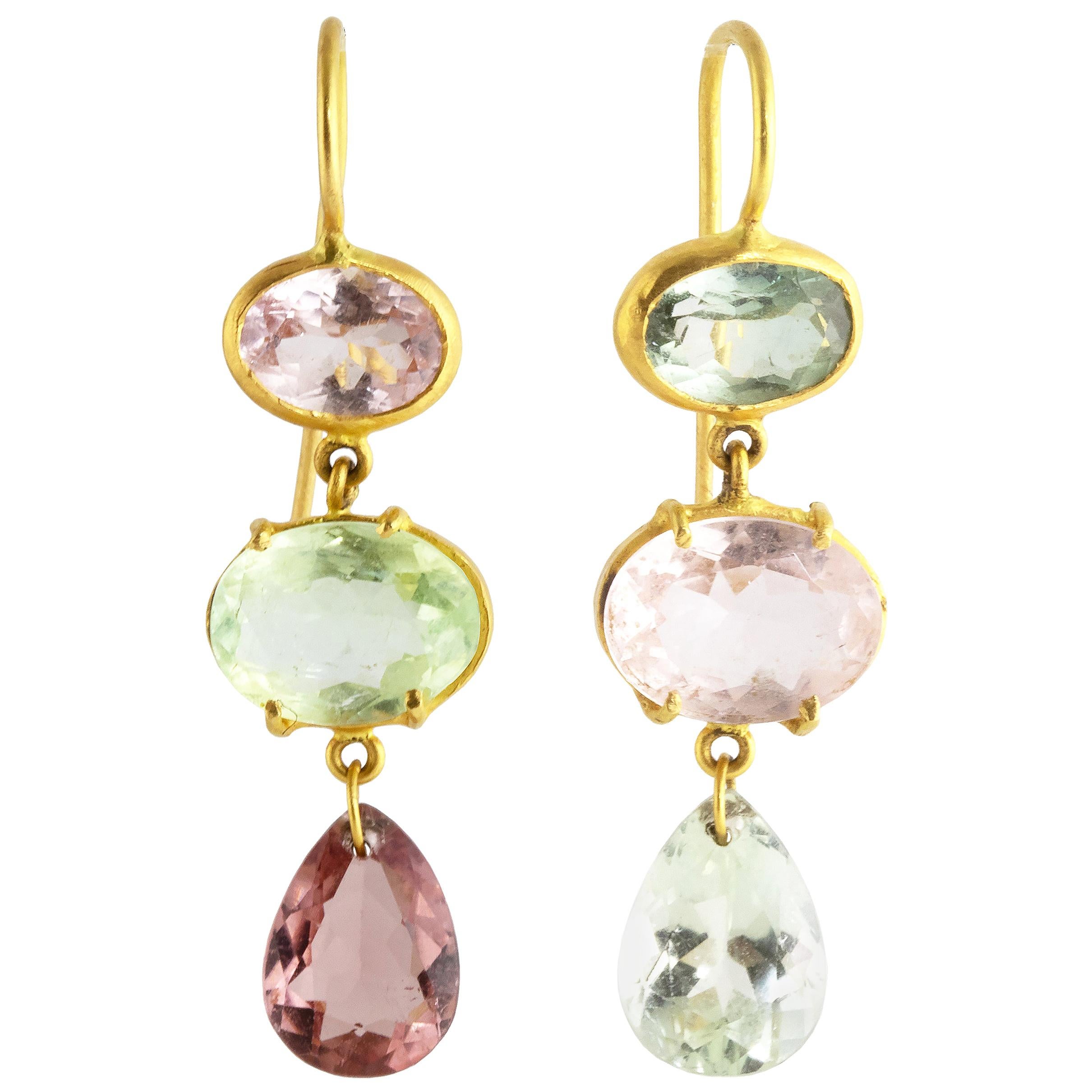 Ico & the Bird Fine Jewelry Multi-Color Tourmaline 22k Gold Earrings 