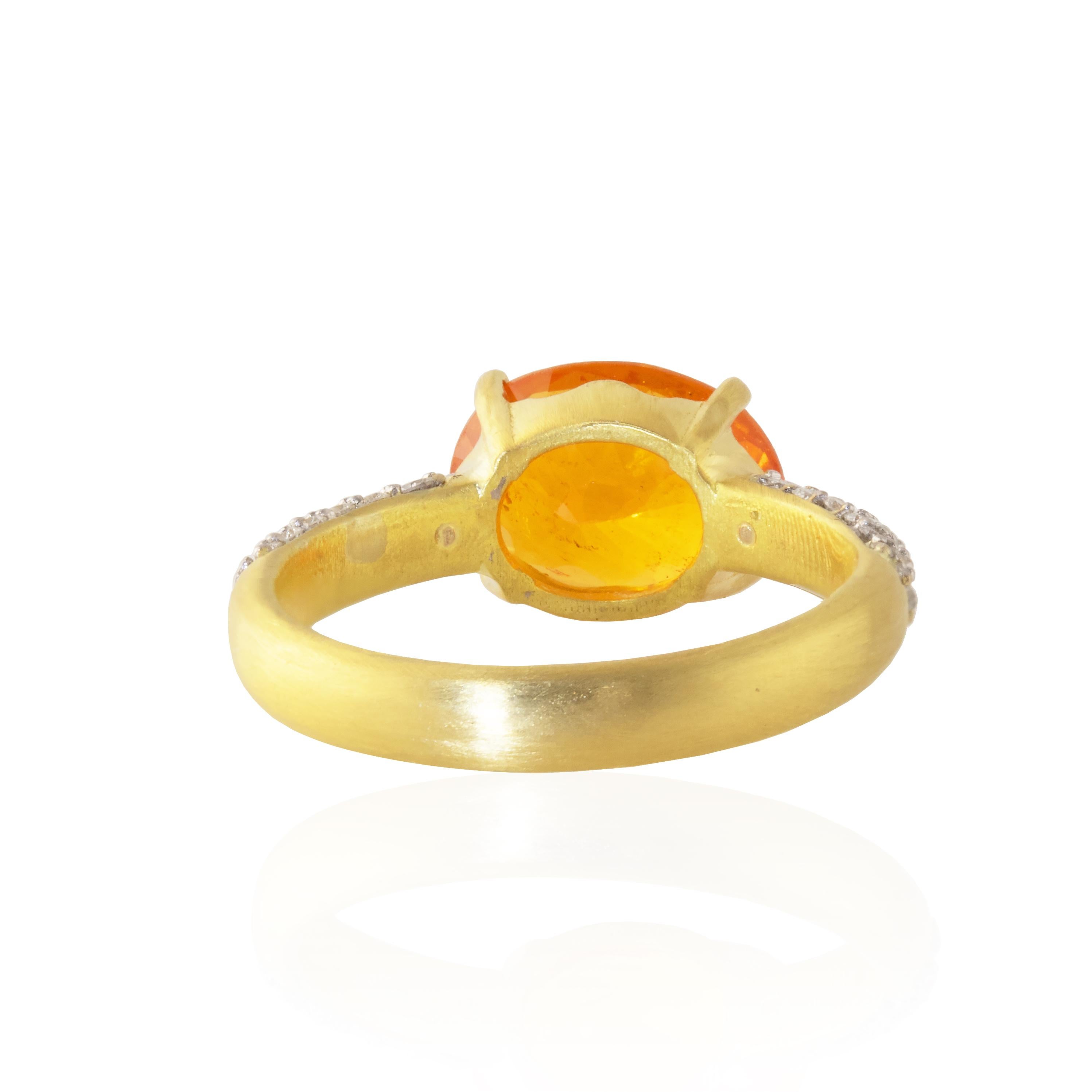 Artisan Ico & the Bird Fine Jewelry 3.97 ct Spessartite Orange Garnet Diamond Gold Ring  For Sale