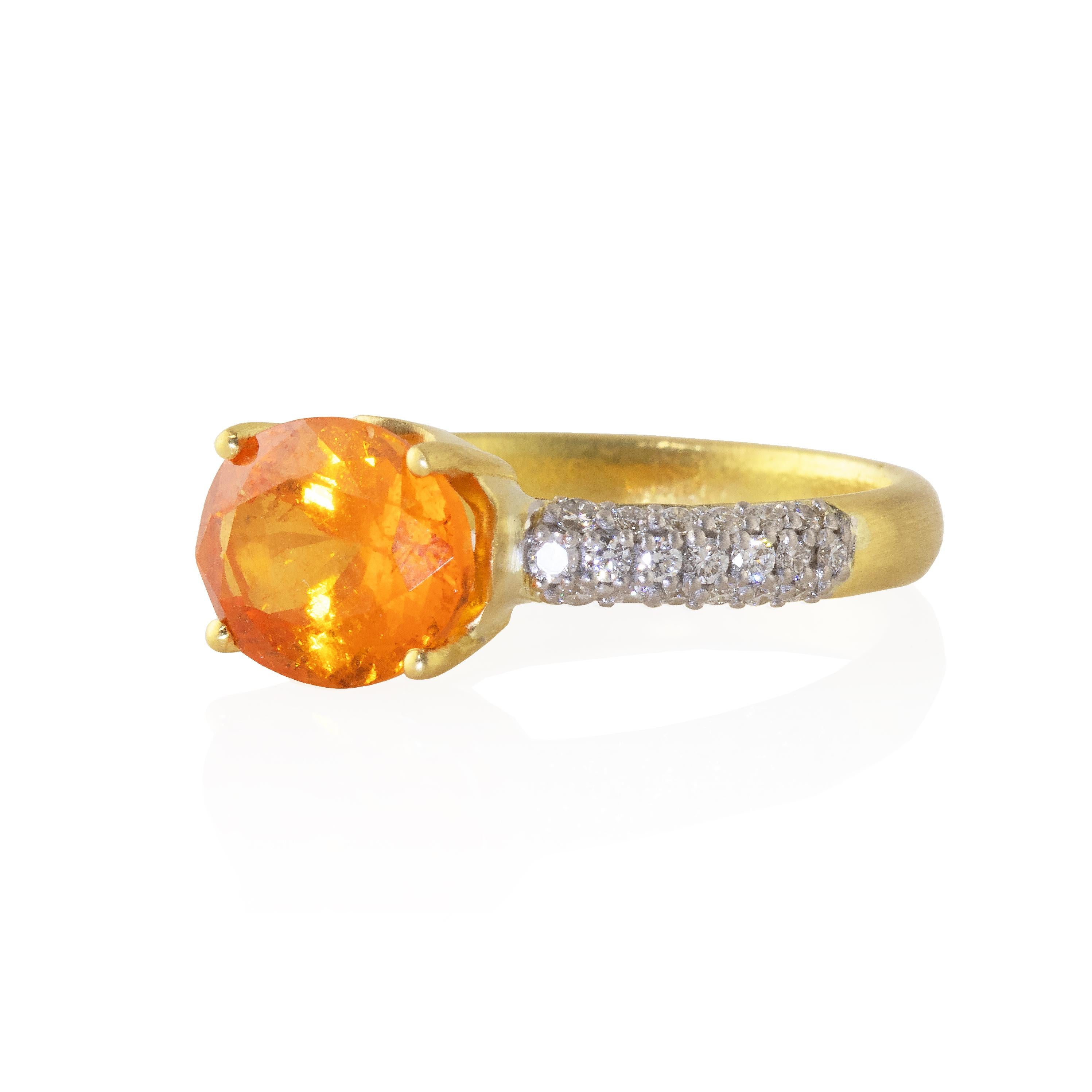 Brilliant Cut Ico & the Bird Fine Jewelry 3.97 ct Spessartite Orange Garnet Diamond Gold Ring  For Sale