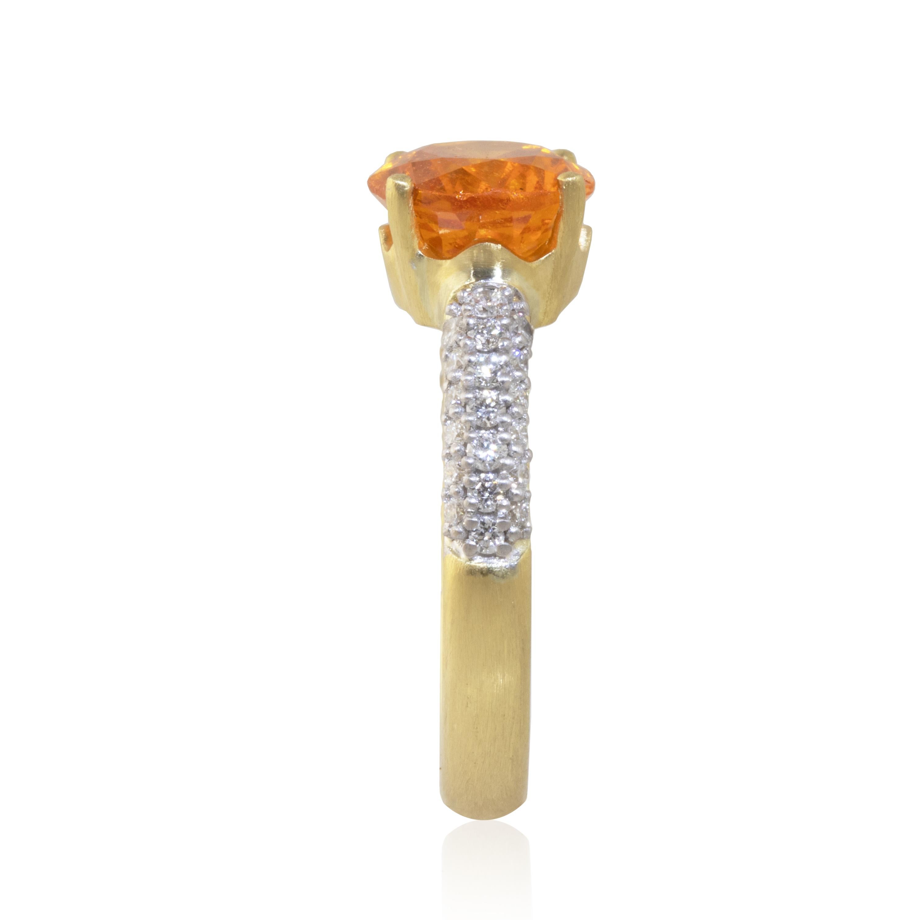 Ico & the Bird Fine Jewelry 3.97 ct Spessartite Orange Garnet Diamond Gold Ring  In New Condition For Sale In Los Angeles, CA