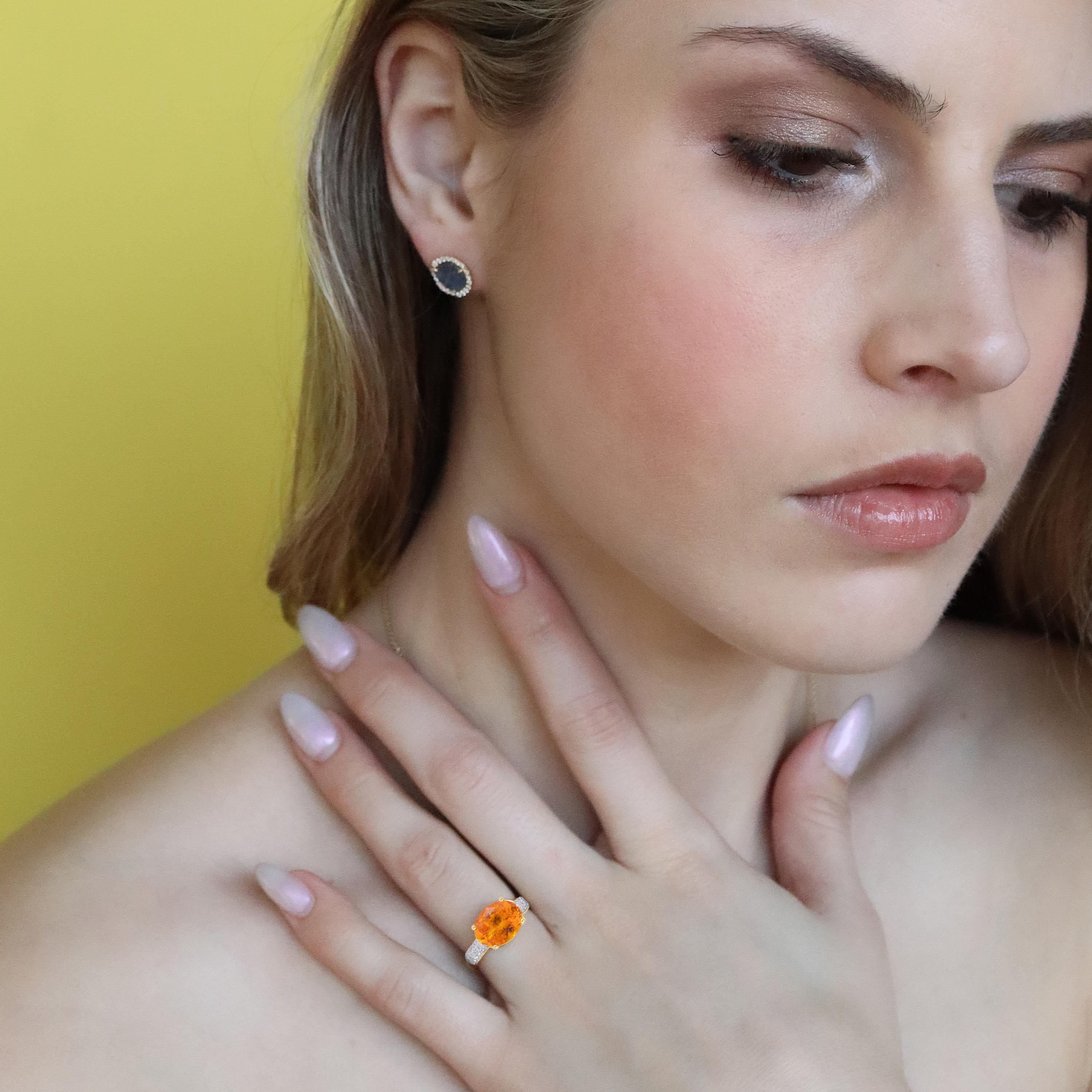 Ico & the Bird Fine Jewelry Goldring mit 3,97 Karat Spessartit, orangefarbenem Granat und Diamant im Angebot 4