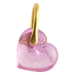 Ico & the Bird Fine Jewelry Pink Tourmaline Carved Heart 22 Karat Gold Pendant