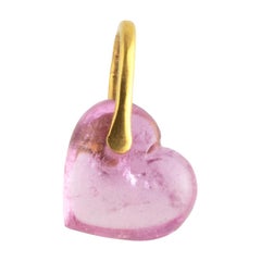 Ico & the Bird Fine Jewelry Pink Tourmaline Carved Heart 22 Karat Gold Pendant