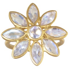 Ico & the Bird Fine Jewelry 4.75 carat Rainbow Moonstone Flower Gold Ring