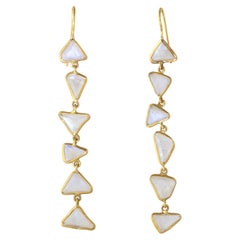 Ico & the Bird Fine Jewelry Rainbow Moonstone Triangle Earrings in 22k Gold