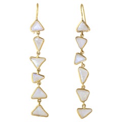 Retro Ico & the Bird Fine Jewelry Rainbow Moonstone Triangle Earrings in 22k Gold