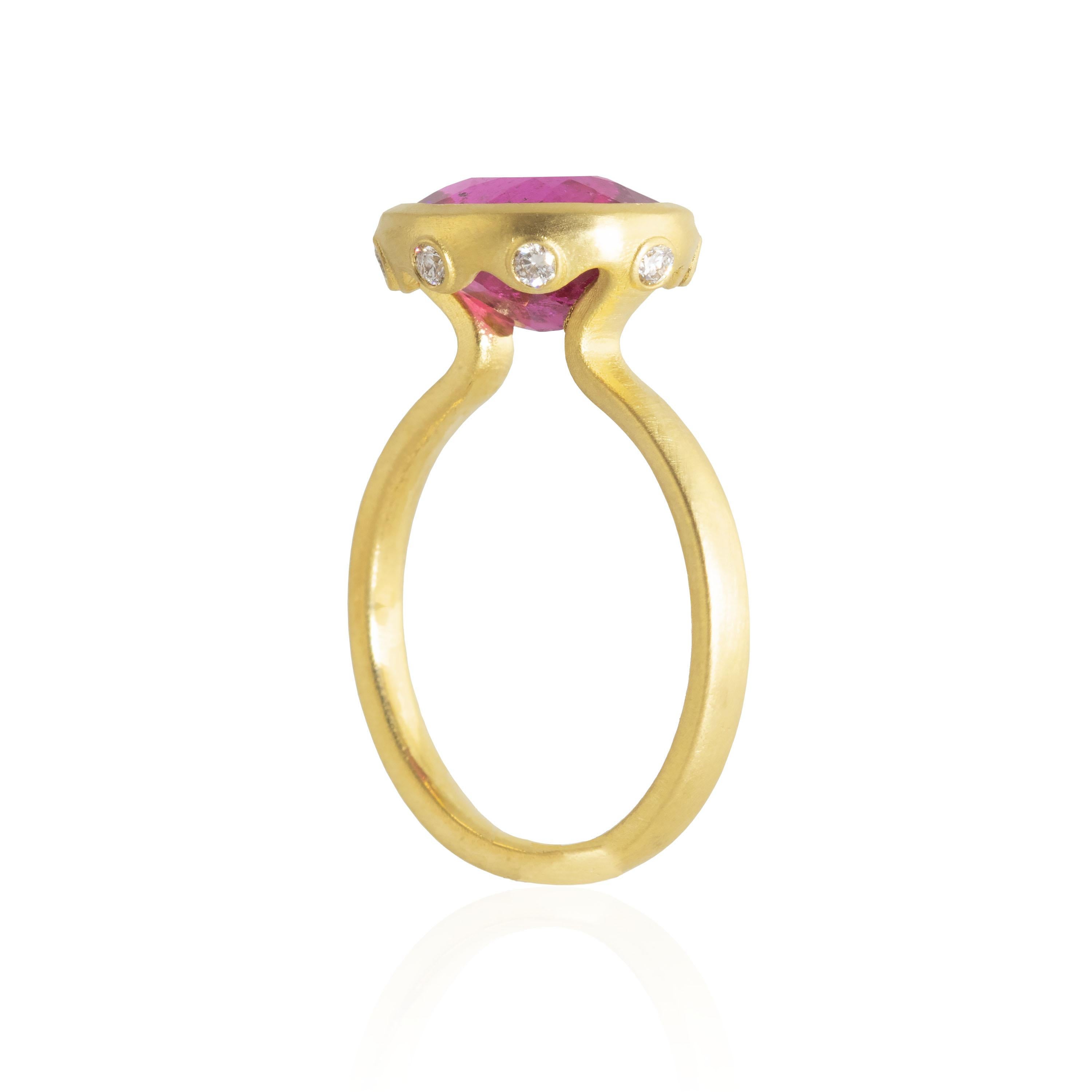 Artisan Ico & the Bird Fine Jewelry 3.84 carat Rubellite Tourmaline Diamond Gold Ring For Sale