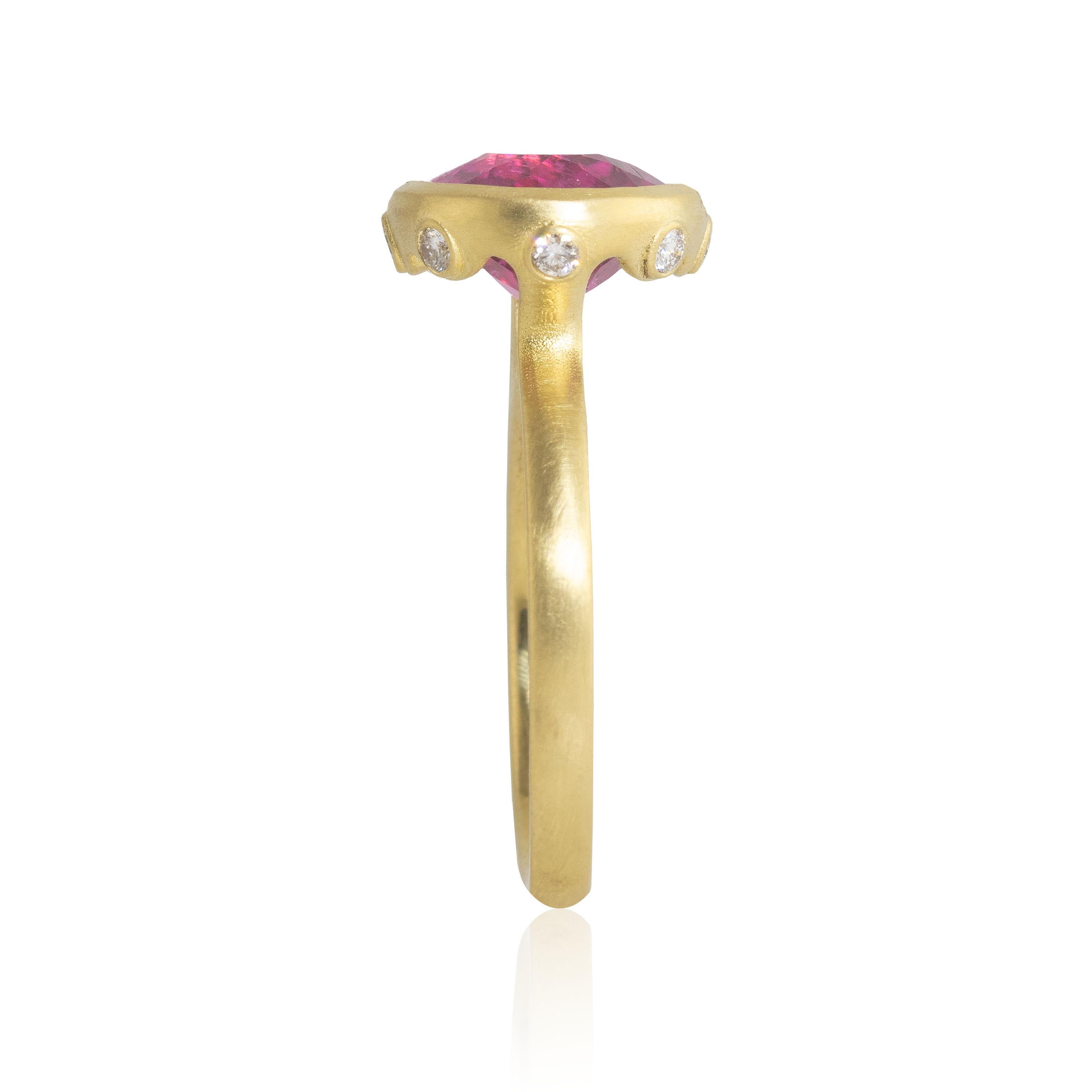 Oval Cut Ico & the Bird Fine Jewelry 3.84 carat Rubellite Tourmaline Diamond Gold Ring For Sale