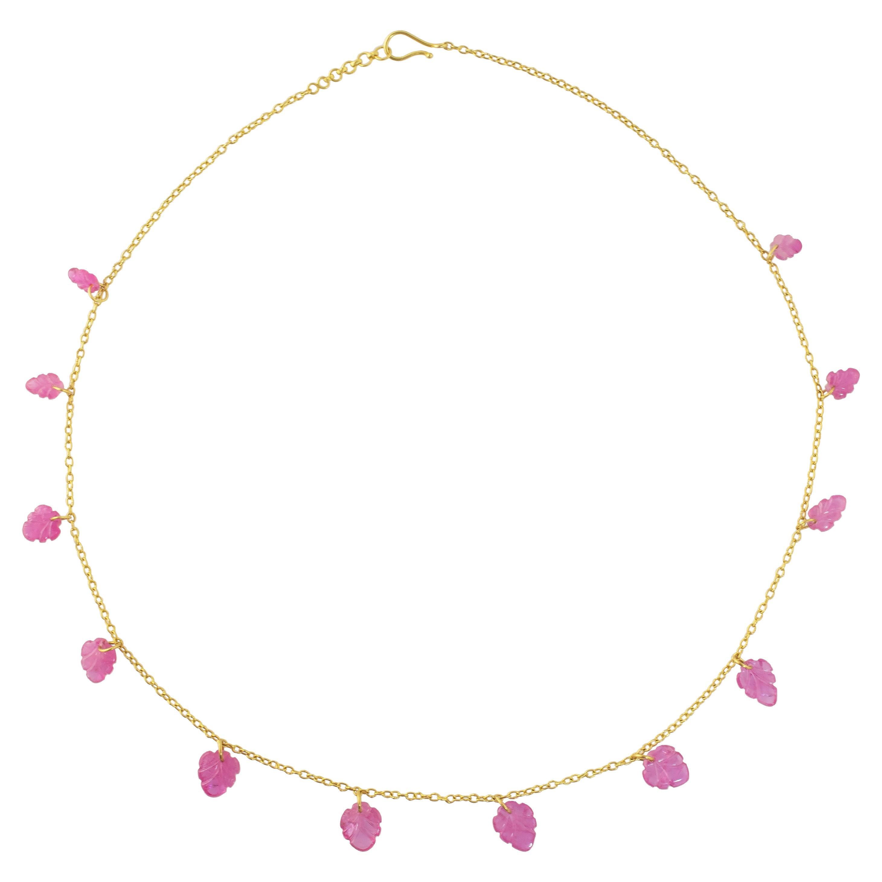 Ico & the Bird Fine Jewelry Ruby Leaves 22k Gold Necklace