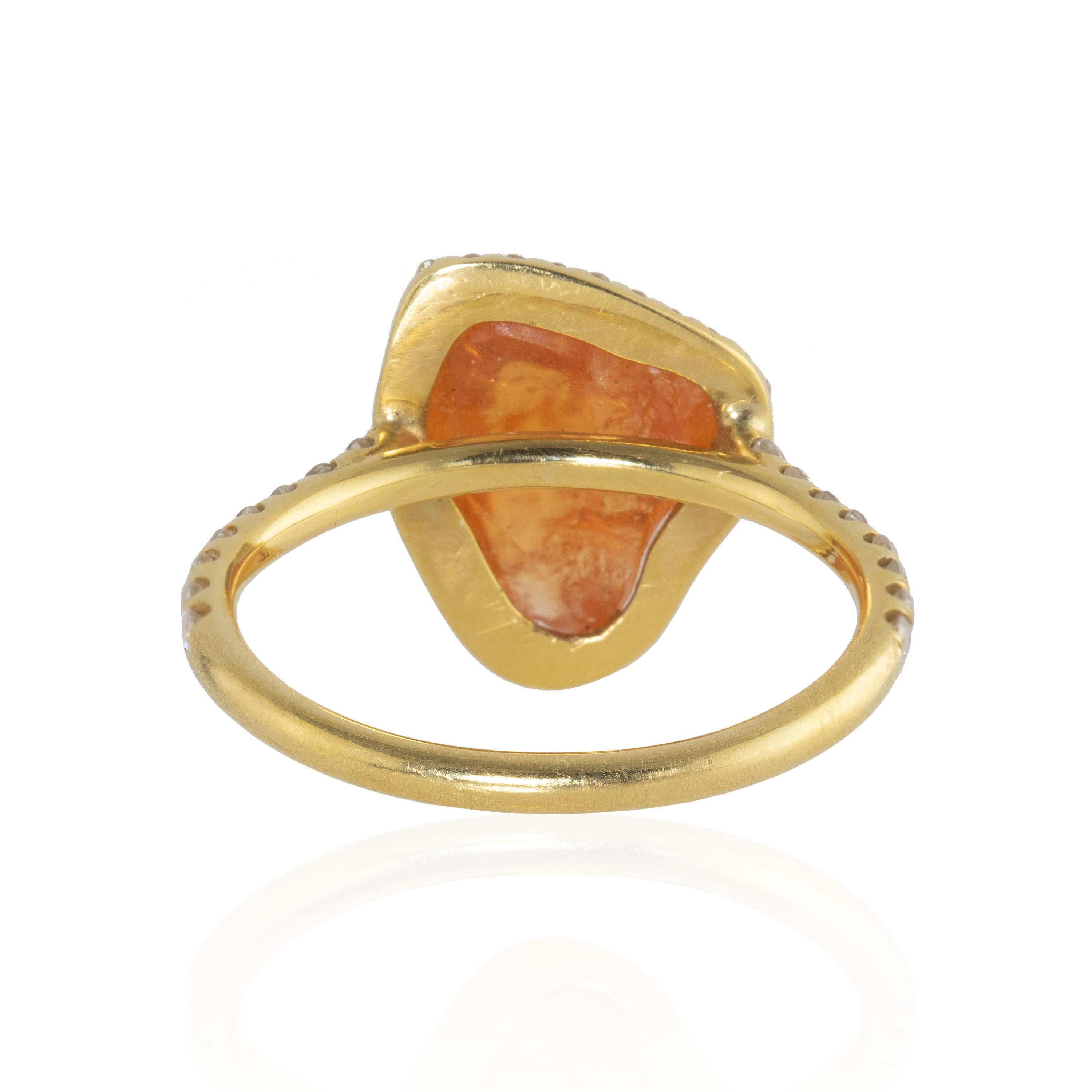 Artisan Ico & the Bird Fine Jewelry 9.96 carat Orange Garnet Diamond Gold Ring For Sale