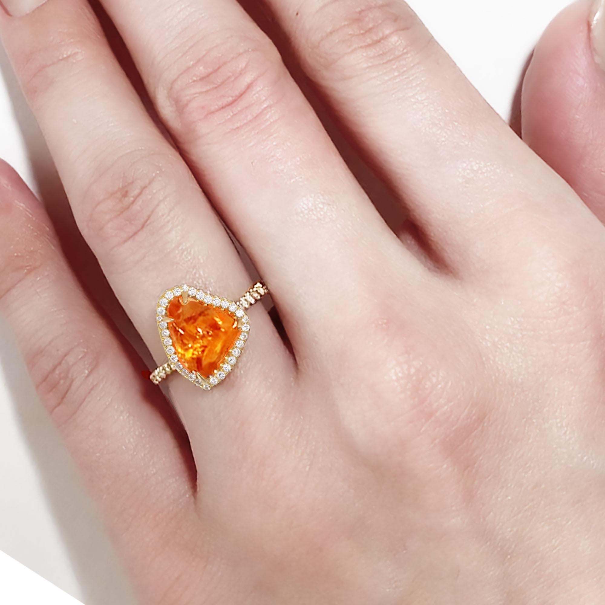 Rough Cut Ico & the Bird Fine Jewelry 9.96 carat Orange Garnet Diamond Gold Ring For Sale