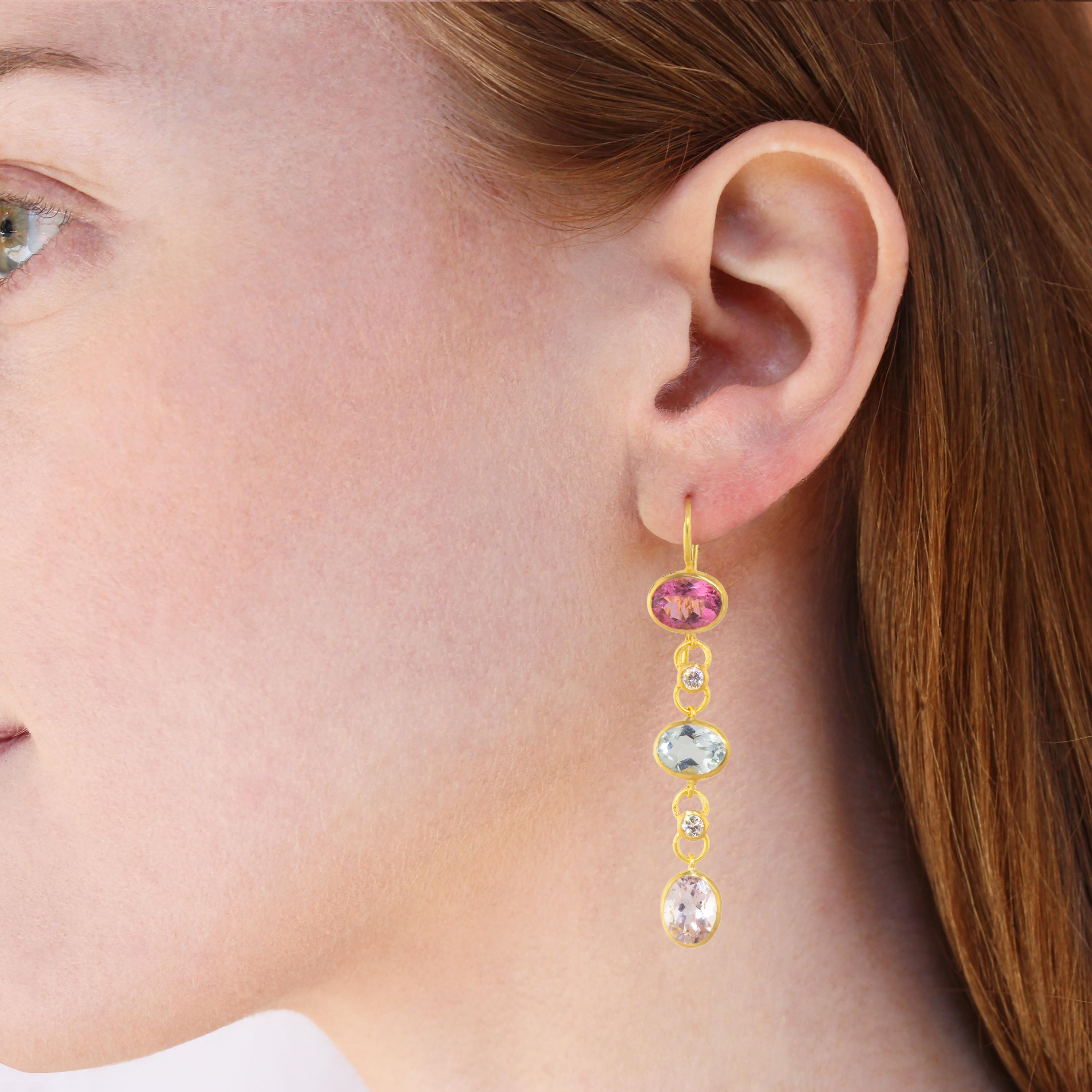 Ico & the Bird Fine Jewelry Boucles d'oreilles Tourmaline Diamant Or 22k  Neuf - En vente à Los Angeles, CA