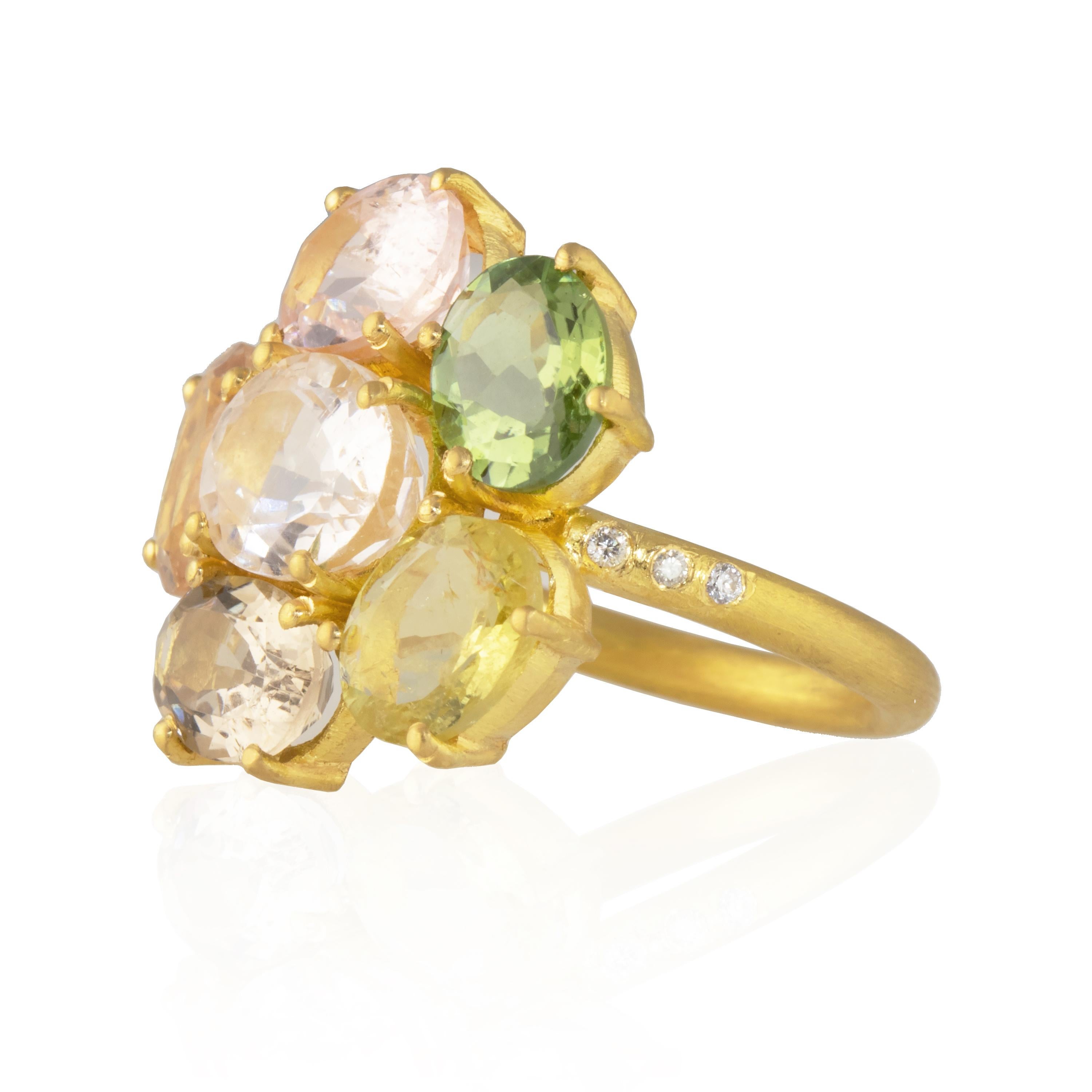 Artisan Ico & the Bird Fine Jewelry 7.60 carat Tourmaline Diamond Floral Gold Ring For Sale